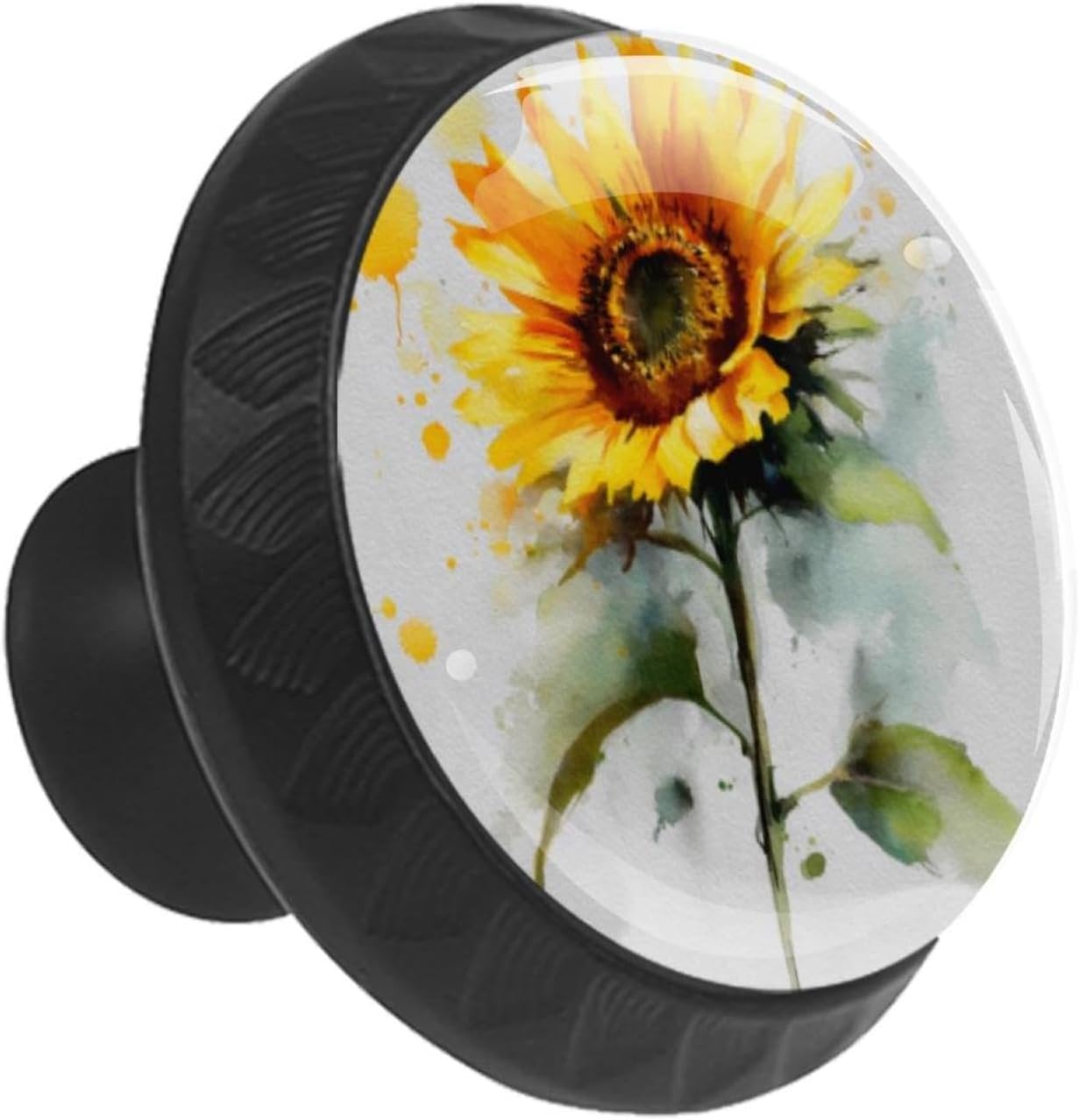 Black Base Watercolor Art Sunflower (1) Furniture Knobs, Sturdy Cabinet Pulls with Screws for Home Renovation