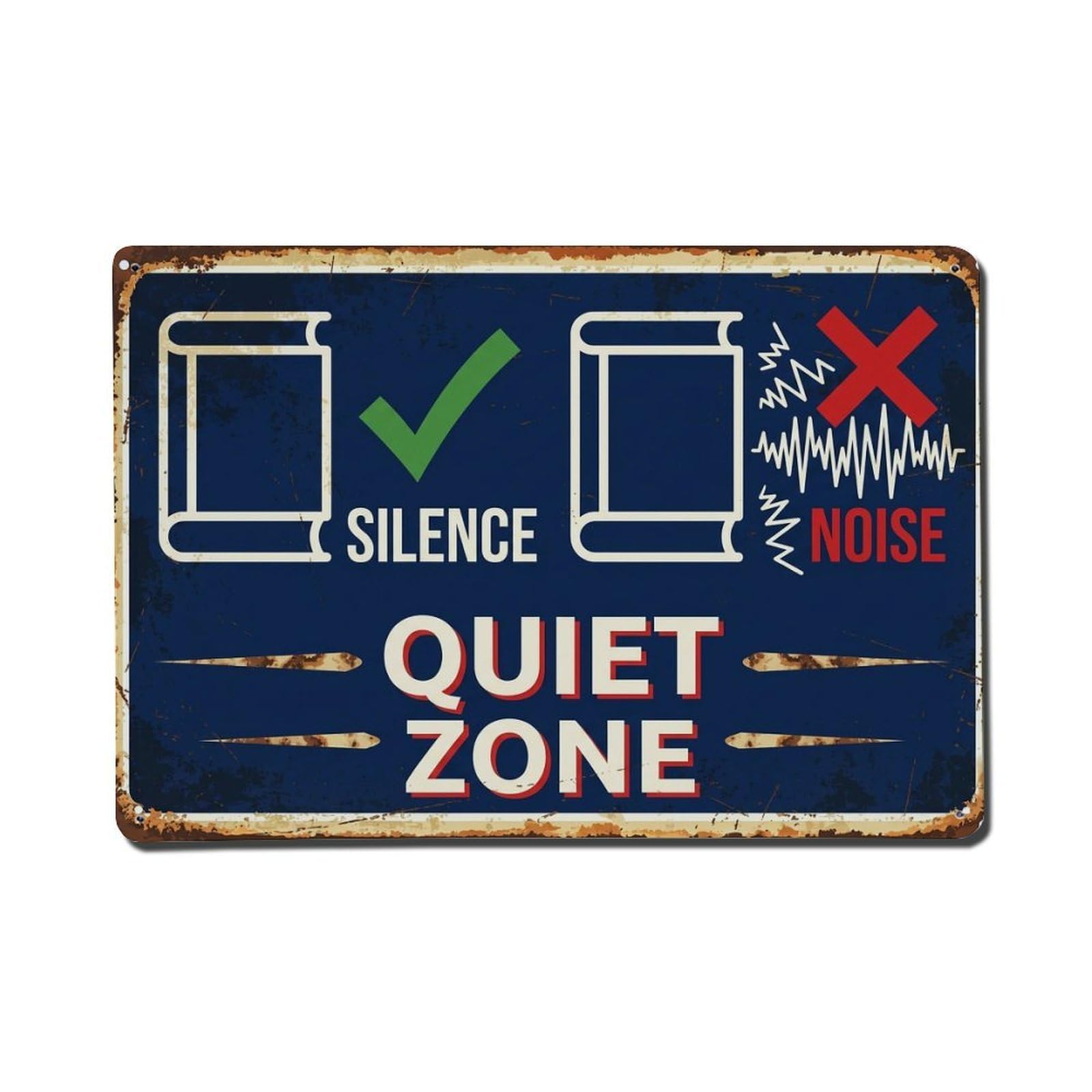 Library Silence Reading Vintage Metal Tin Sign Plaque Wall Decor for Cafe, Club, Garden Metal Poster 8x12Inch