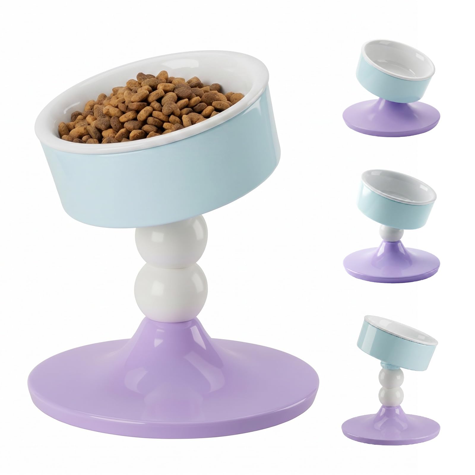 Raised Cat Bowls 3 Adjustable Height - Ceramic Cat Bowl for Food Water