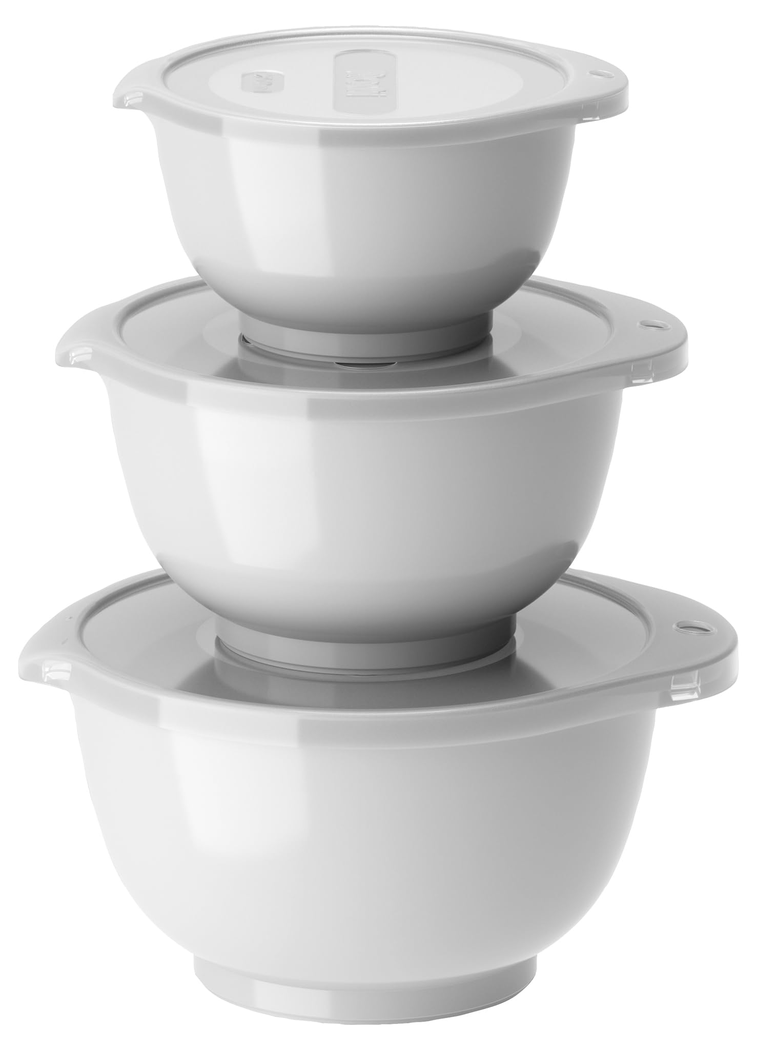 Rosti Margrethe Schüssel Set, Rührschüssel Set, 6-Teilig mit 3 Rührschüsseln und 3 Deckel, aus Recycelbarem Kunststoff, 0,25 Liter, 0,5 Liter und 0,75 Liter, Weiß