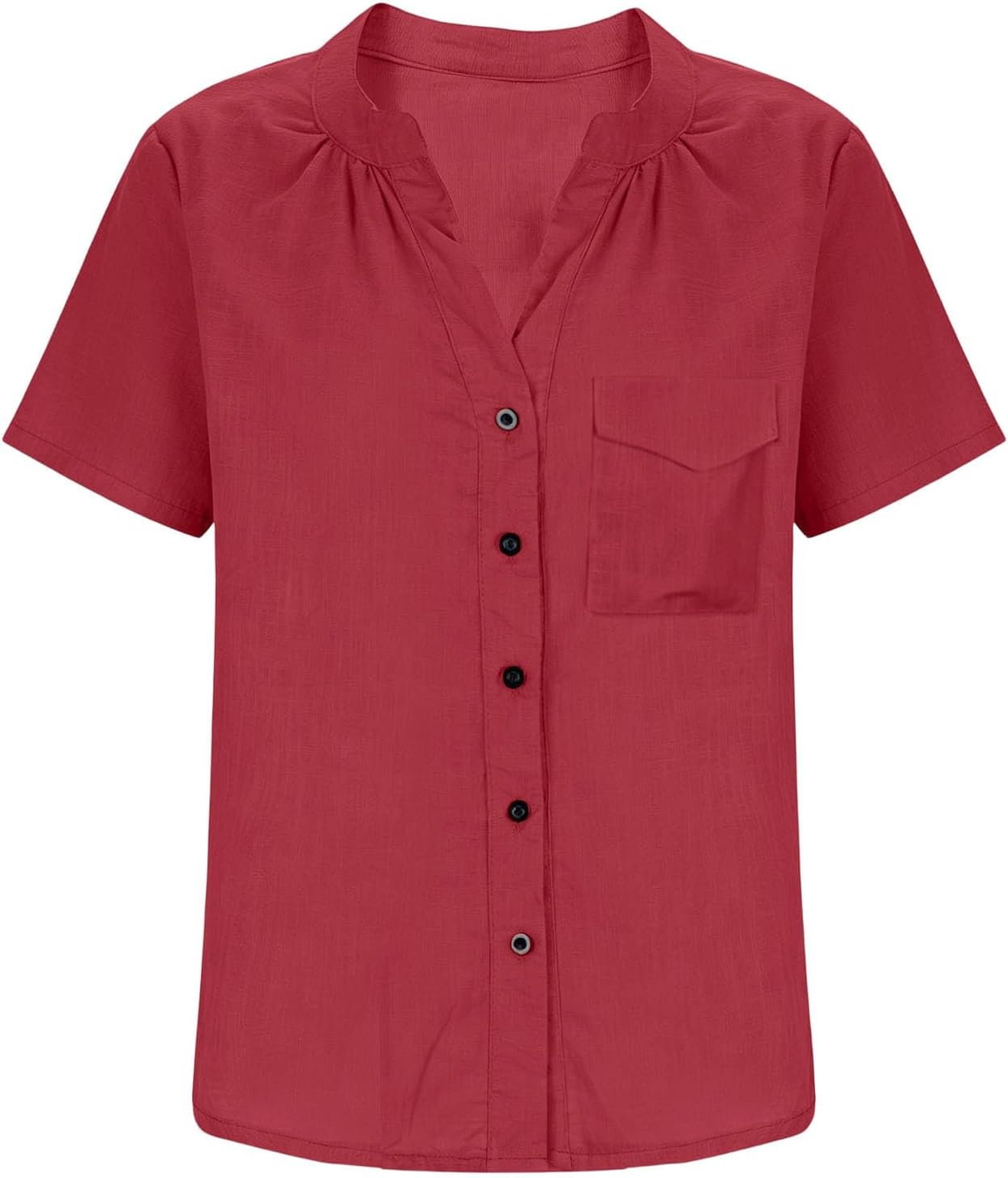 Women's Roll Up Short Sleeve Shirts Mock V Neck Button Down Tops Summer Dressy Casual Blouse with Pocket