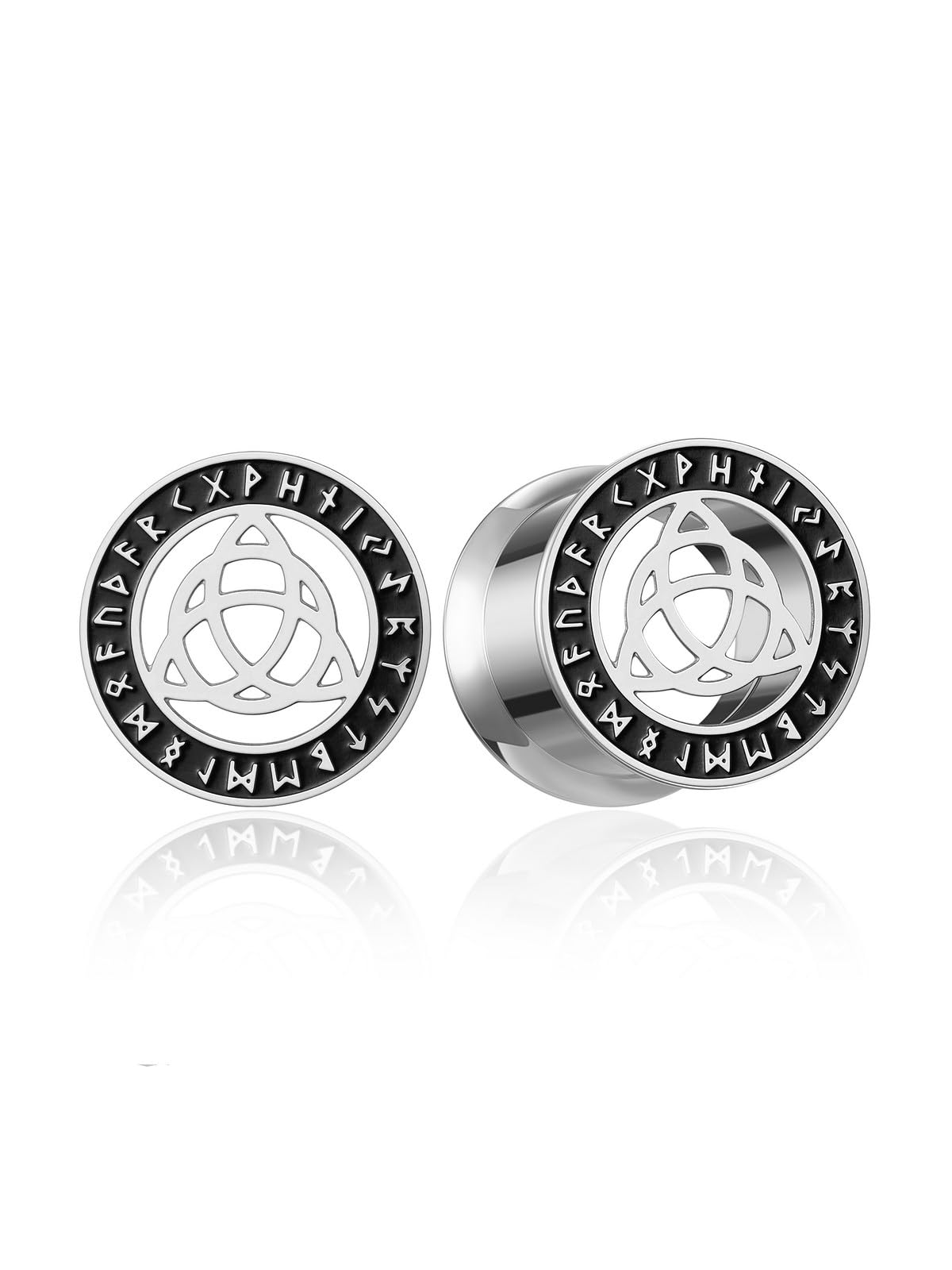 JSDDE Ohr Flesh Tunnel Plug Edelstahl Expander Dehnstab Piercing Triqueta Knoten Wikinger Symbol Ohrpiercing Punk Schmuck für Herren Männer, 8-16mm, Silber