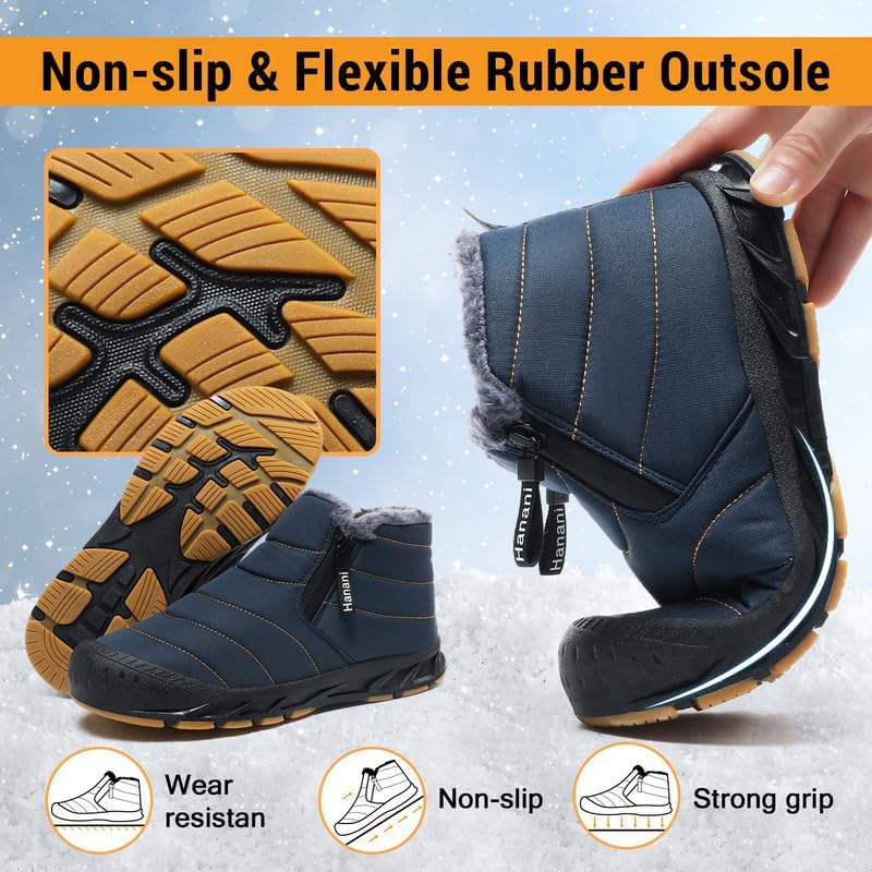 Hanani Mens Snow Boots Waterproof Winter Boots for Men Fur Lined Warm Ankle Boots Zipper Closure Slip on Outdoor Boot Comfortable Walking Shoes - Image 3
