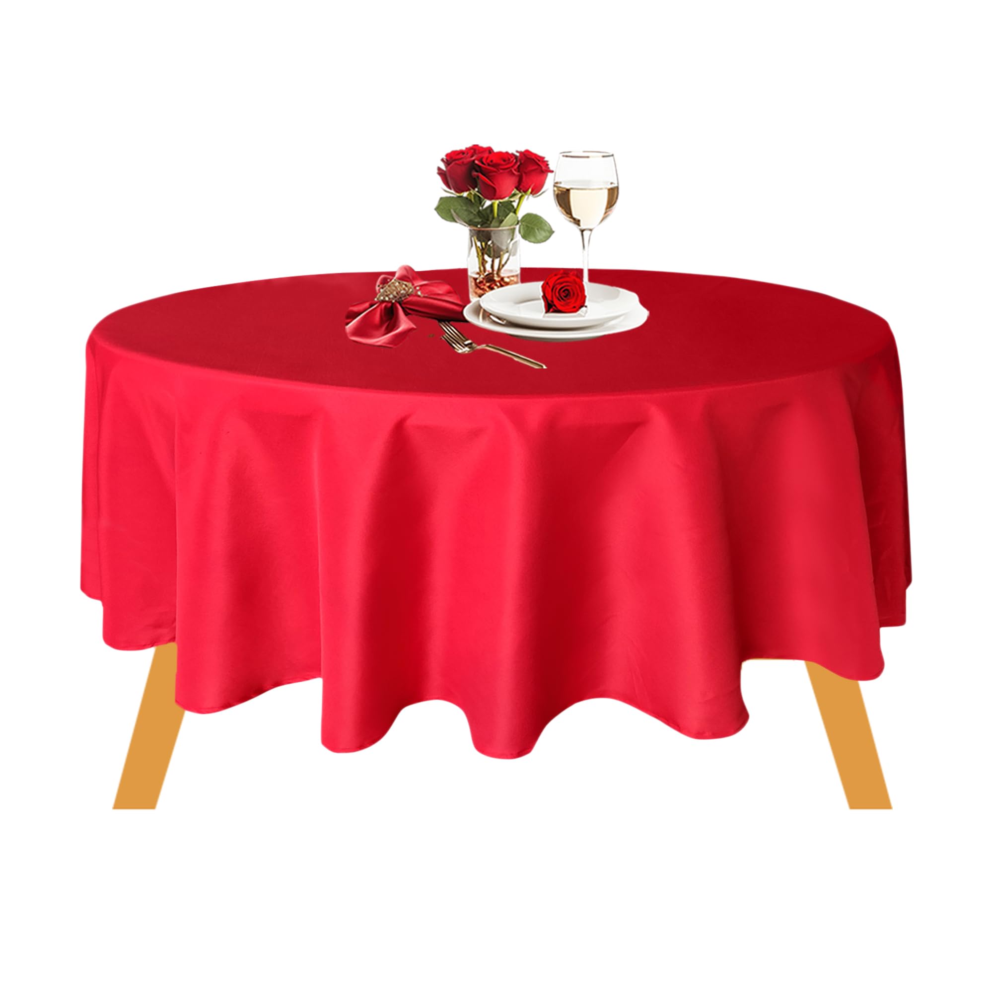 WedDecor Red Polyester Fabric Round Tablecloth, 120 Inch - 1pc — image 1