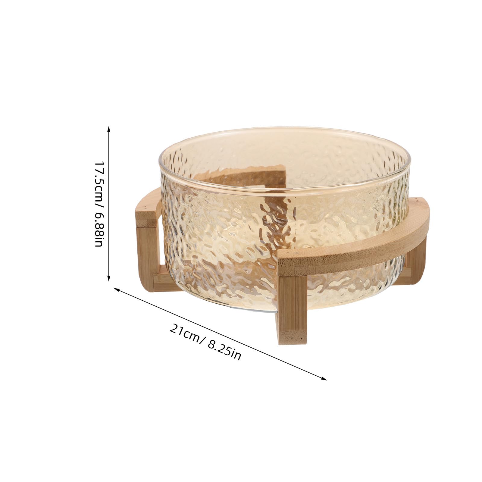 Bol de Ensalada de Vidrio con Efecto de Ondas de Agua y Soporte Seguro de Bambú Dorado, Elegante y Funcional para Uso Diario y Fiestas, Tamaño 21x17.5x10cm
