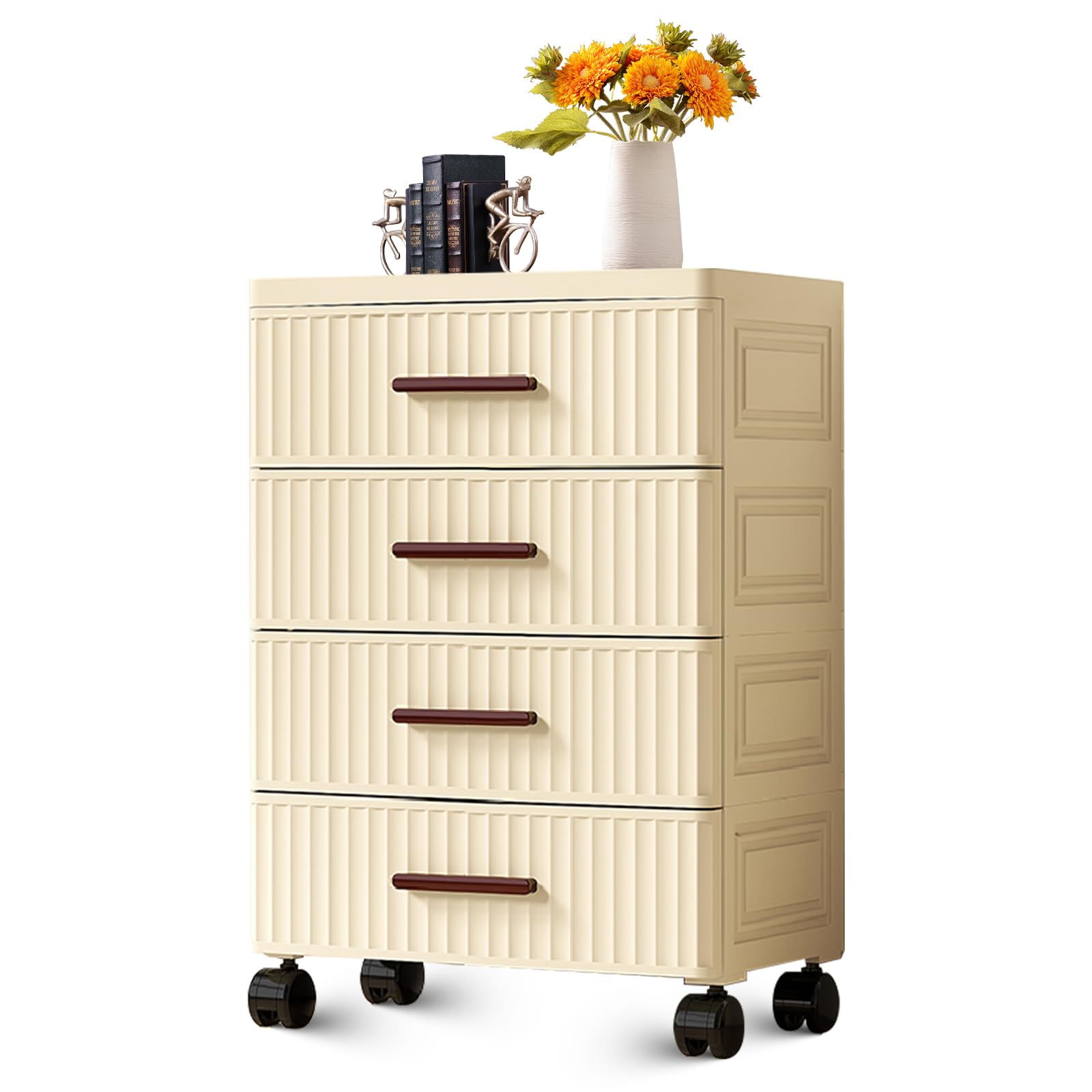 Boîte de rangement mobile en plastique avec roulettes à 4 niveaux pour chambre à coucher, salon, bureau, maison, 48 x 30 x 69,5 cm