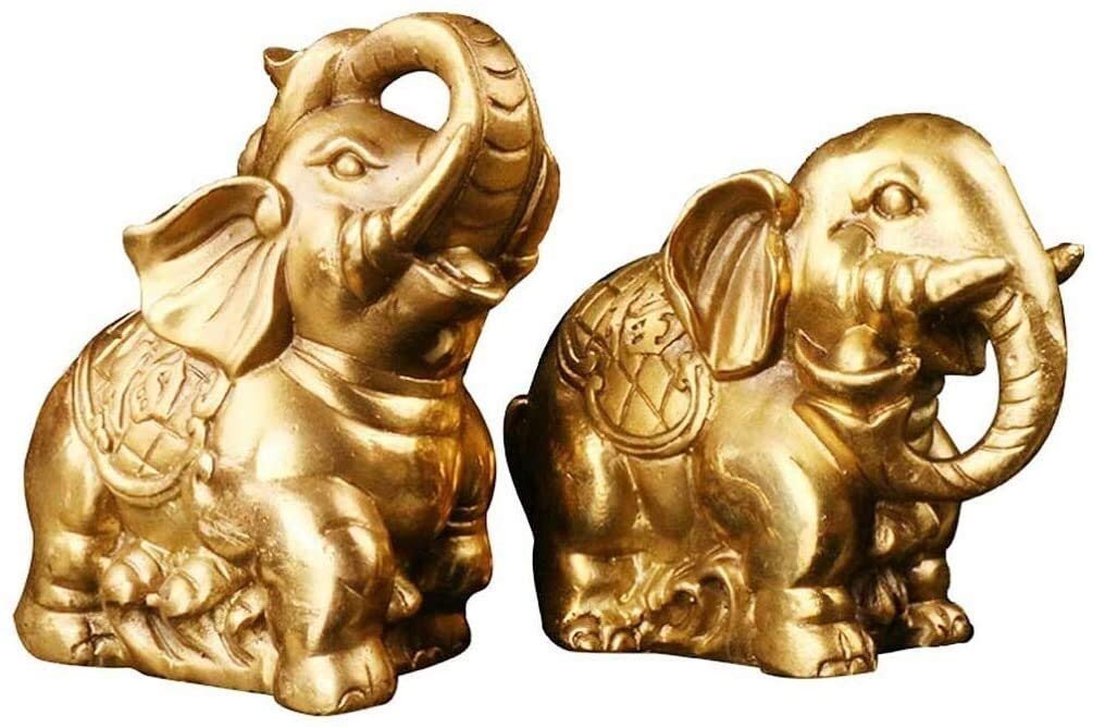 YNIYUJKL Brass Elephant Feng Shui Decoration Statue With Wealth Prosperity Carving Ornaments Fu Sculpture Decoration Home Office Gift 0827