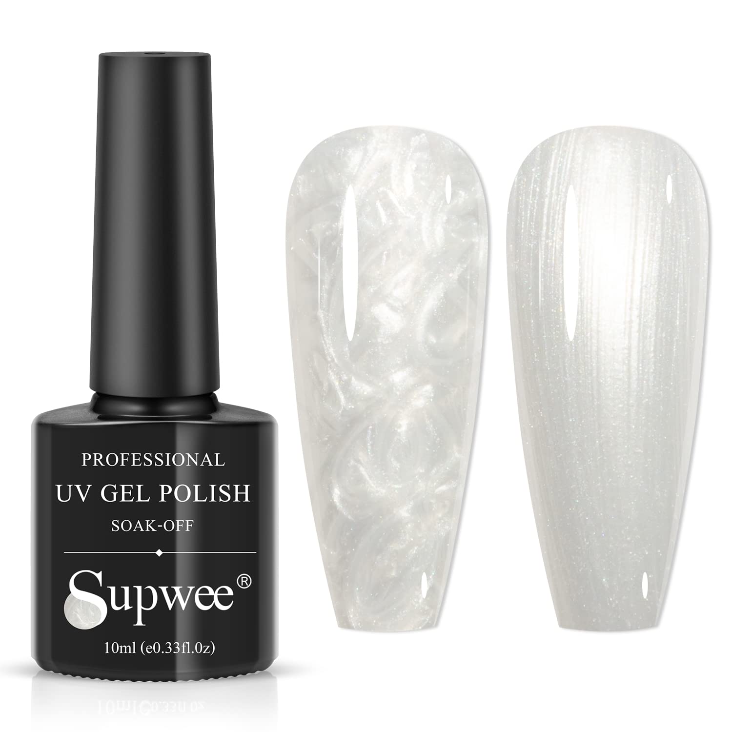 SUPWEE Pearl Shell Gel Polish Nail Mermaid Gel Nail Polish White Pearlescent Gel Nail Polish Shell Thread Glitter Gel Polish 10ML Shimmer Mermaid Soak Off UV LED Gel