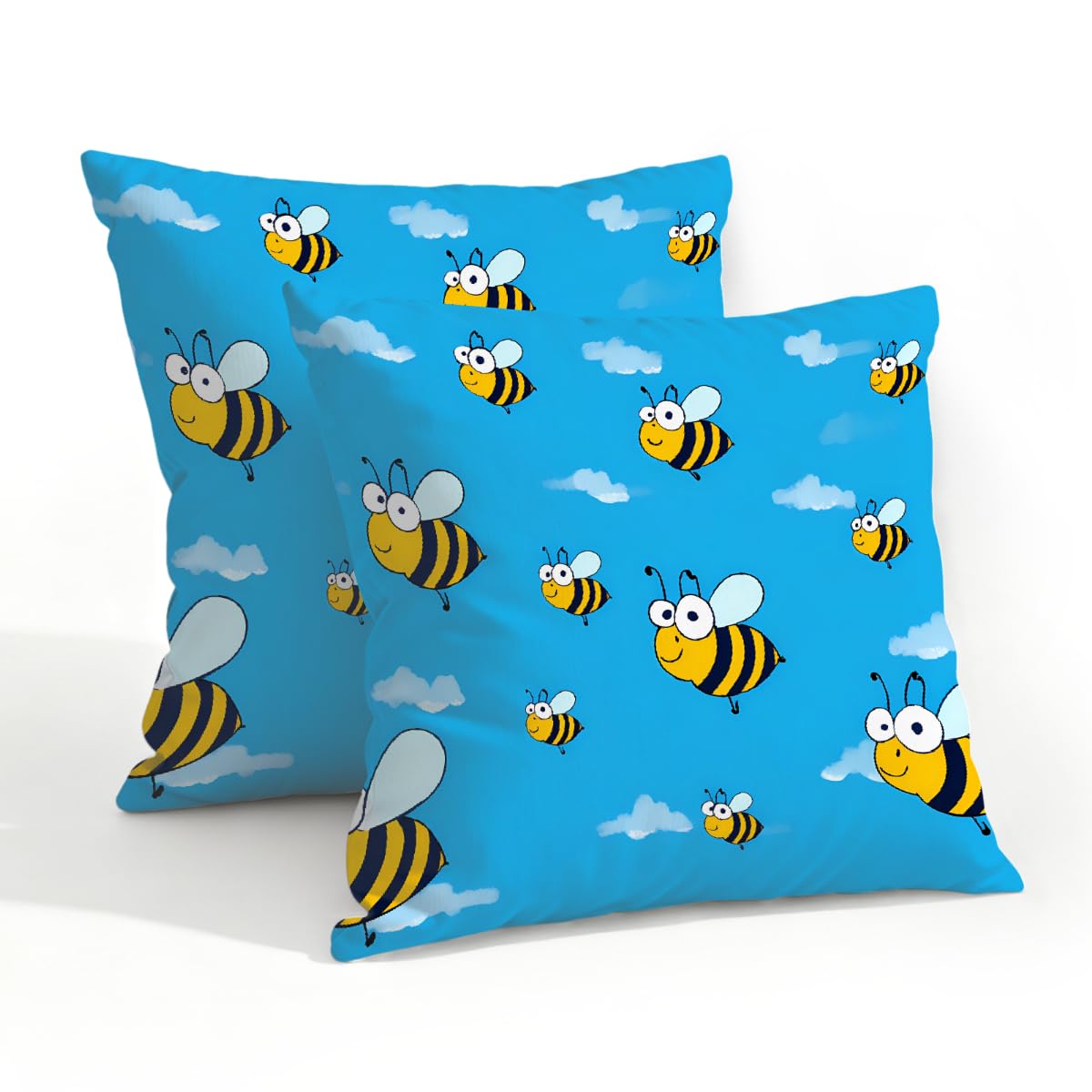 Outdoor Pillow Covers Waterproof Pillowcases 20x20in Set of 2 Cartoon Bee On Blue Sky Decorative Throw Cushion Case for Couch Sofa Garden Patio Furniture