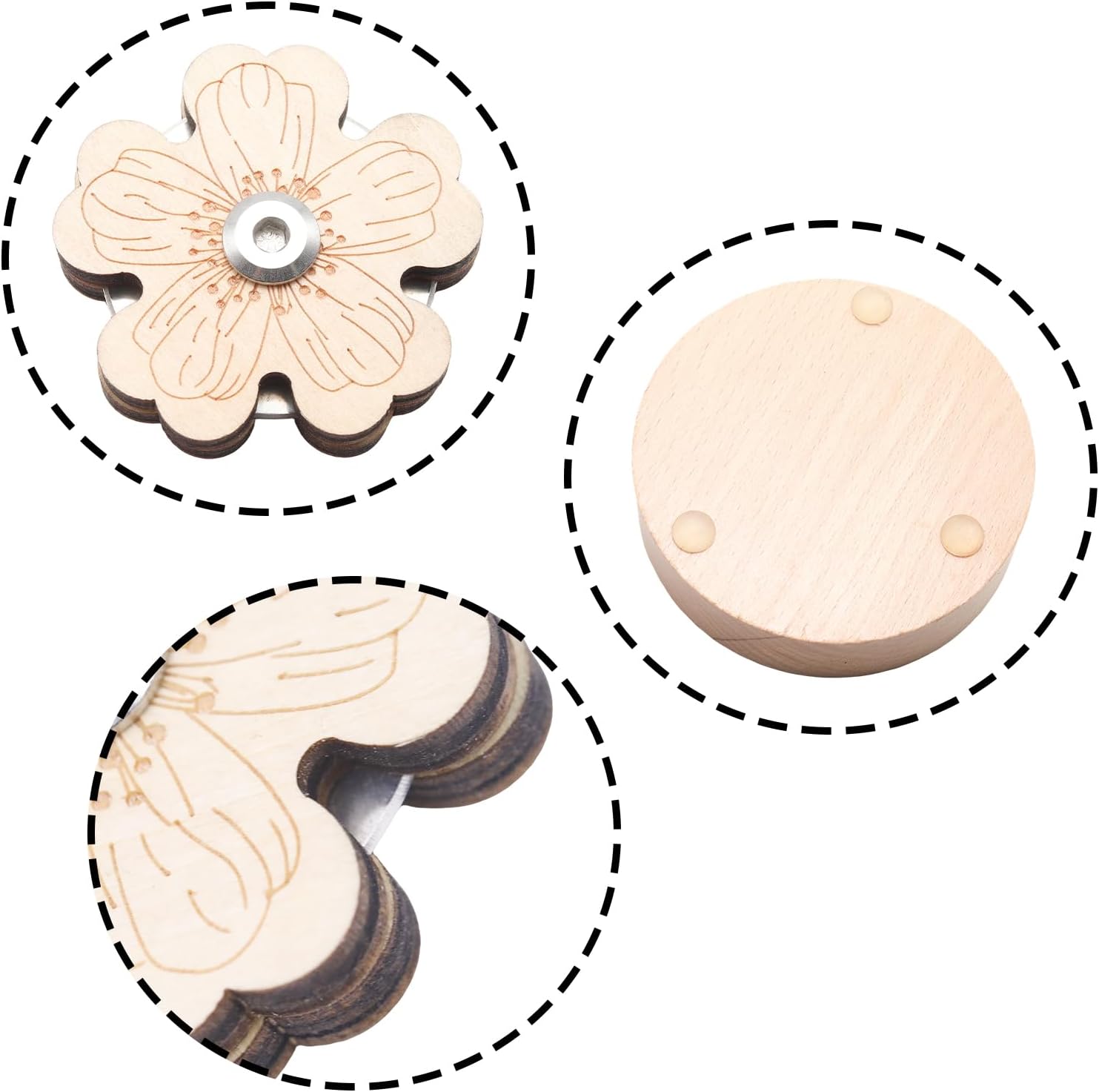 2pcs Peach Blossom Shape Wooden Rotary Thread Cutter for Sewing, Tabletop Blade Saver Yarn Cutter with Anti-Slip Stand Rotary Thread, Wooden Quilting Supplies for Sewing