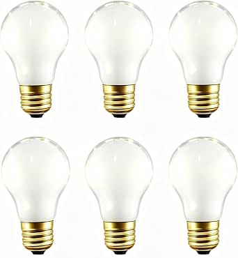 Frosted 60 Watt Incandescent Light Bulbs, E26 A19 Vintage Stepless Dimming Light Bulbs (6 Pack)
