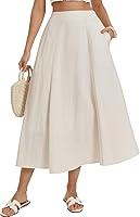 Kate Kasin 2026 Women's High Waist Linen Blend A-Line Maxi Skirt with Pockets - Flowy Breathable Summer Skirt