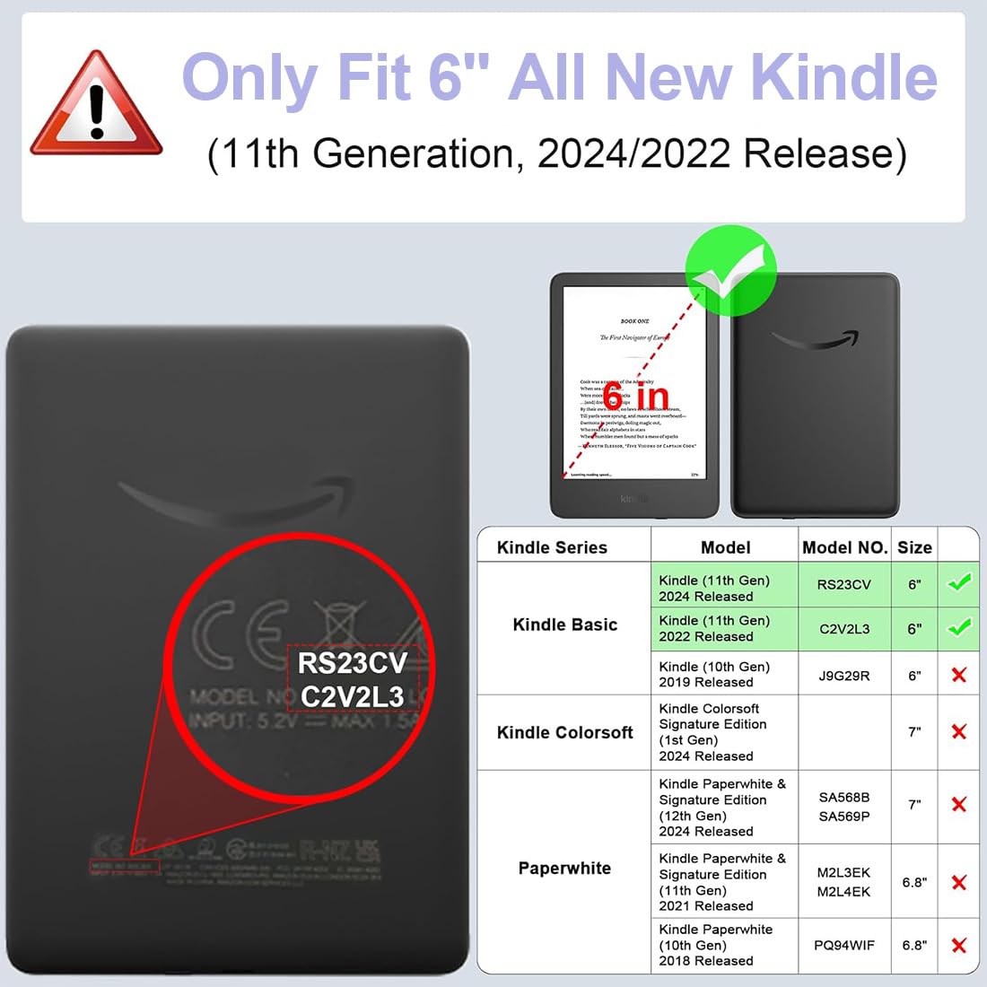 Custodia Trasparente Kindle 6 Pollici 11ª Generazione 2024/2022 Retro Silicone Anti-Graffio
