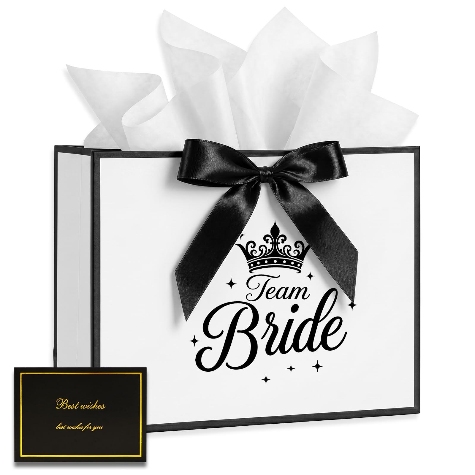 Bliceon White Hen Party Bags for Women, 11inch Team Bride Gift Bag with Wrapping Paper and Card, Bride to Be Gift for Bridesmaid, Wedding, Women, Best Friend, Sister