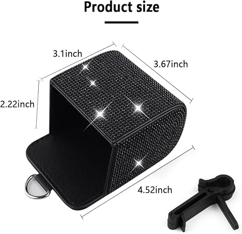 Miniatura 9 de Organizador de almacenamiento de ventilación de automóvil, bolsillo de cuero con diamantes de imitación, accesorios de automóvil brillantes para