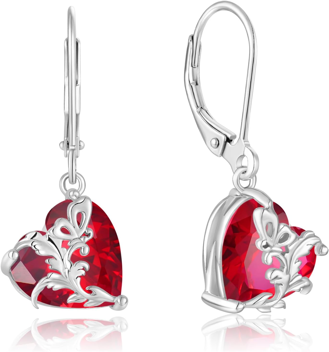 Dangle Drop Leverback Earrings for Women, 925 Sterling Silver Butterfly Earrings with Heart Birthstone, Valentines, Mothers, Anniversary, Birthday Day Jewelry Gifts for Women Her