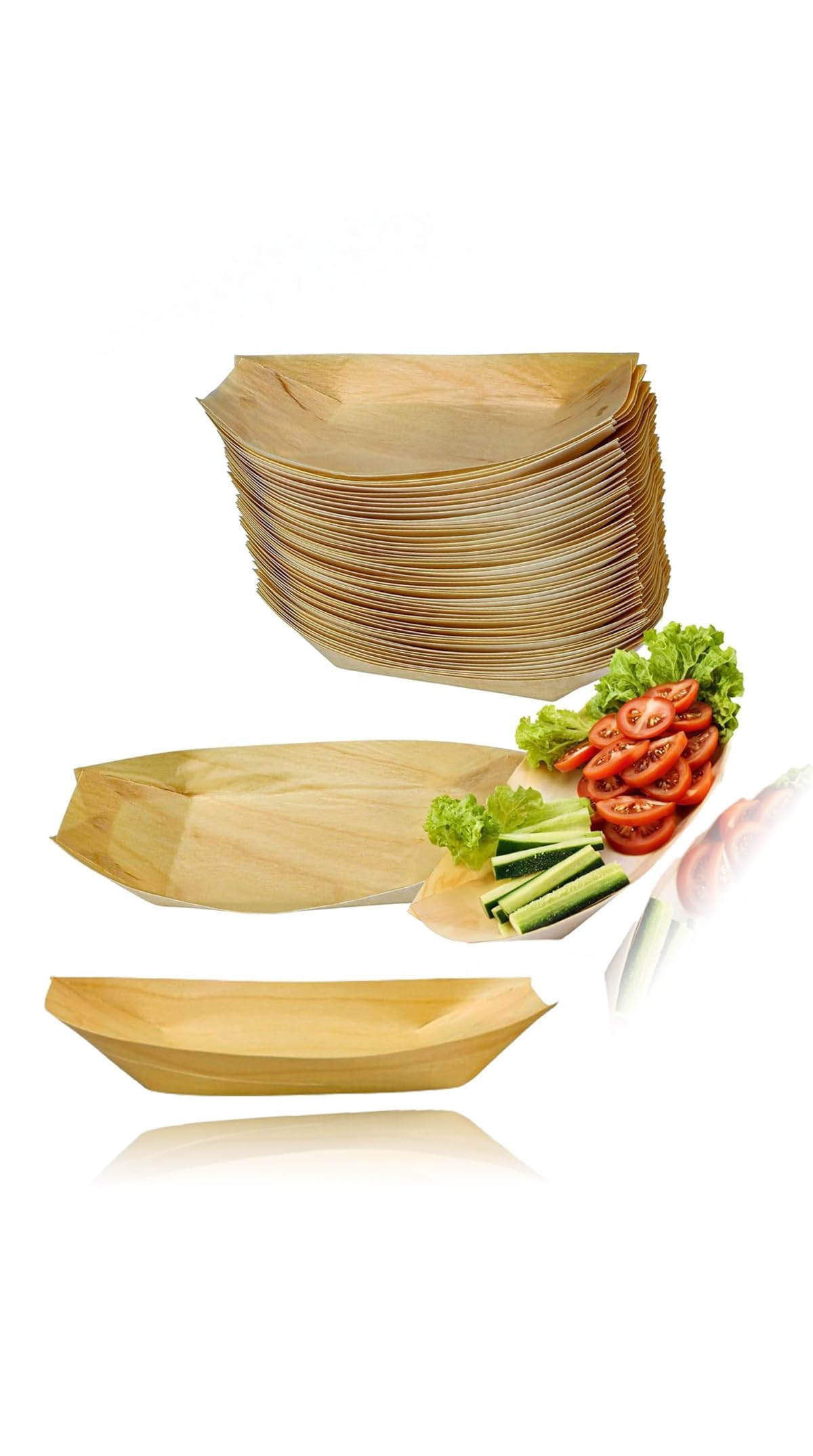 Sweet seven 50-Pack 5" Eco-Friendly Disposable Wood Boat Plates - Compostable & Biodegradable Party Dishes