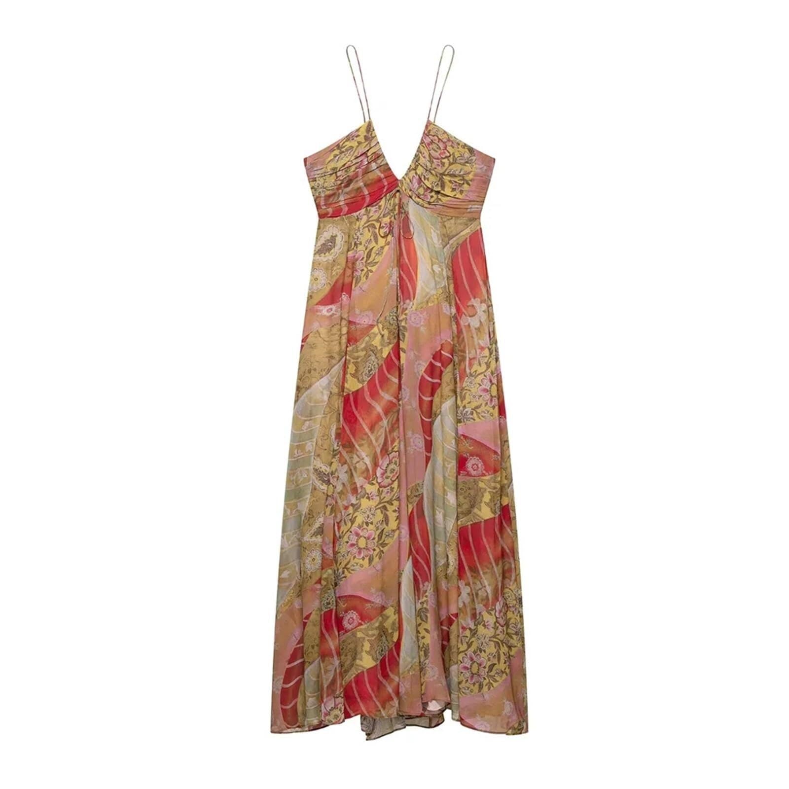 Vestido Playa Mujer Vestido De Verano con Estampado Nicho, Falda Larga, Sexy, Sin Espalda, for Vacaciones