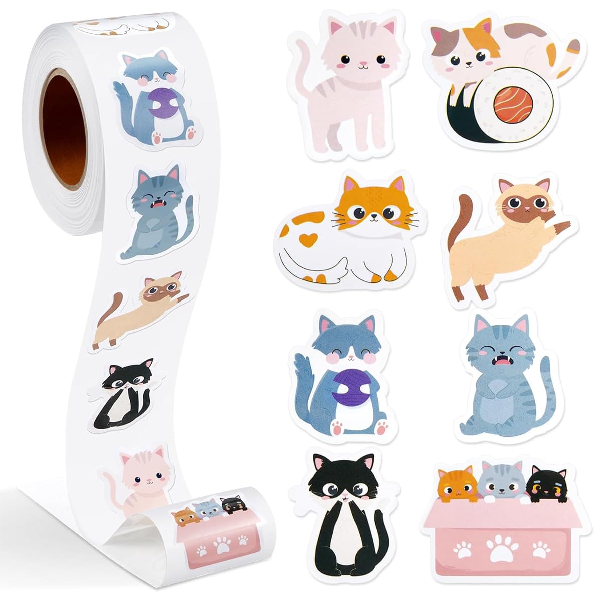 500 Pcs Cat Stickers Roll, 1" Cute Kitten Reward Stickers, Self-Adhesive โ image 1