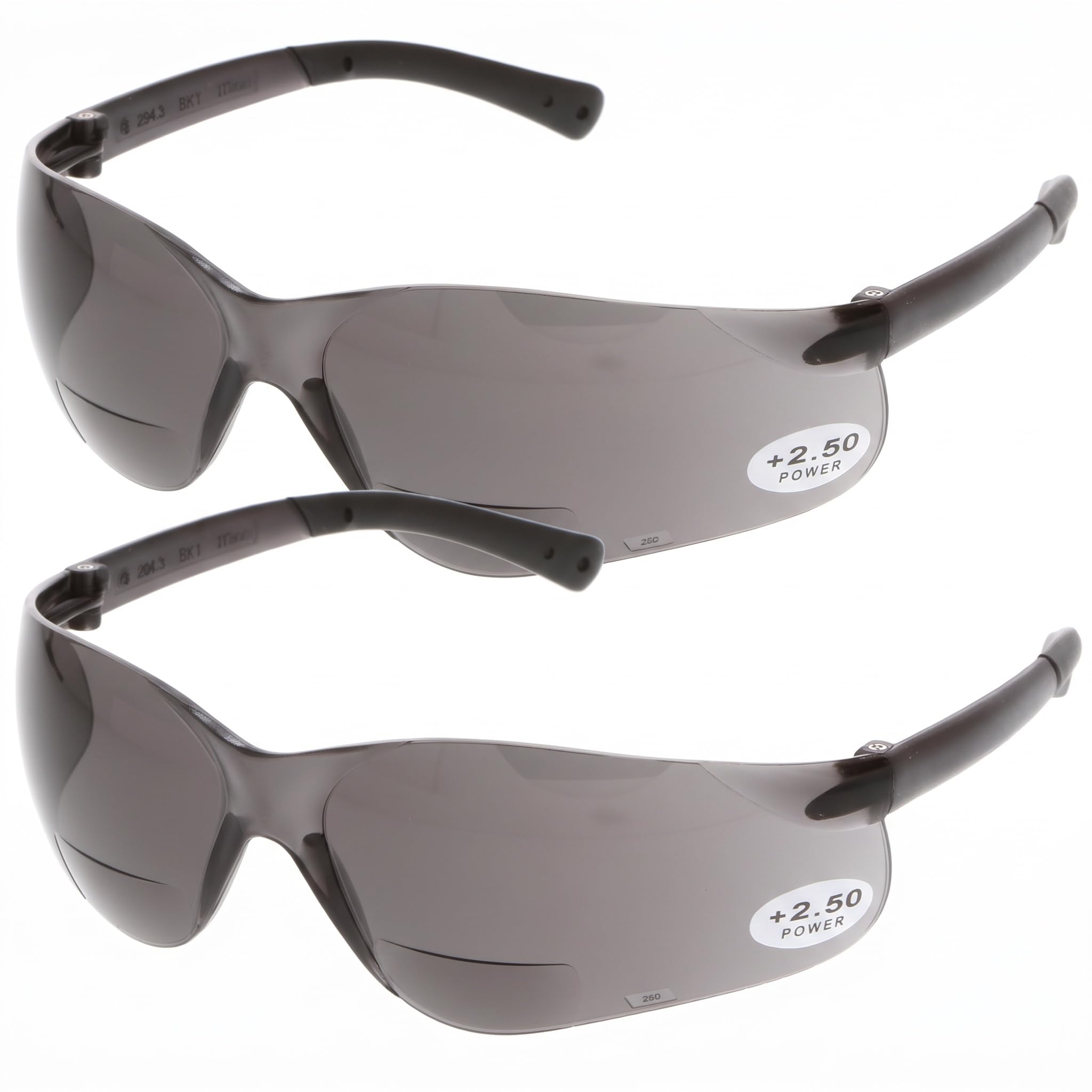 Crews BKH25G BearKat Magnifier Polycarbonate 2.5 Diopter Gray Lens Safety Glasses with Non-Slip Hybrid Black Temple Sleeve (Pack of 2)