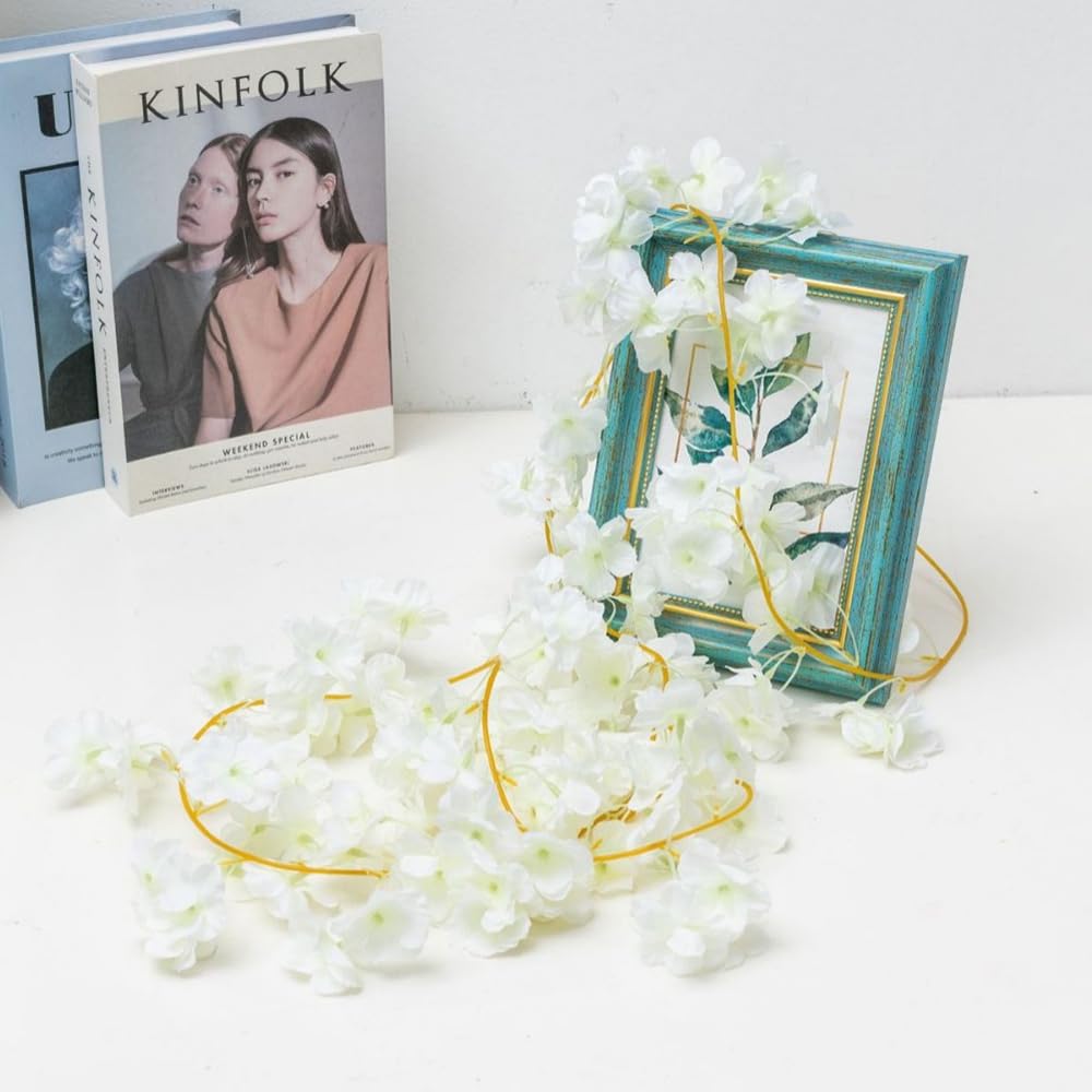 PRETYZOOM 2pezzi Ghirlanda Di Fiori Artificiali Di Ciliegio Decorazione Murale Per Matrimoni e Interni Vite Di Fiori Finti Con Foglie Verdi Di e Stile Per Ogni Occasione