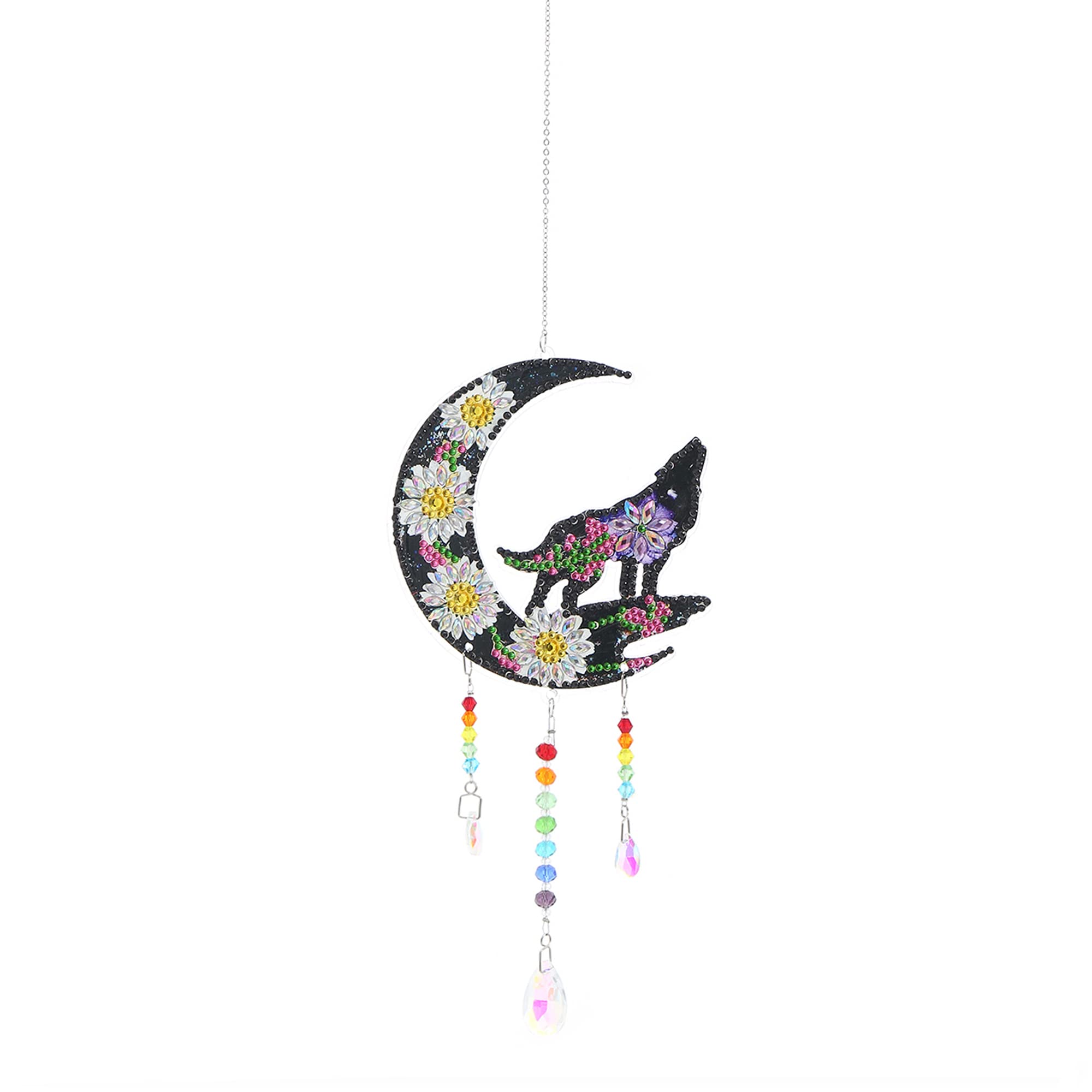 5D Diamond Painting Wind Chime Suncatcher Kits DIY Window Hangings Diamond Art Sun Catchers Hanging Decoration for Home, Garden, Bedroom, Indoor and Outdoor (Moon & Wolf)