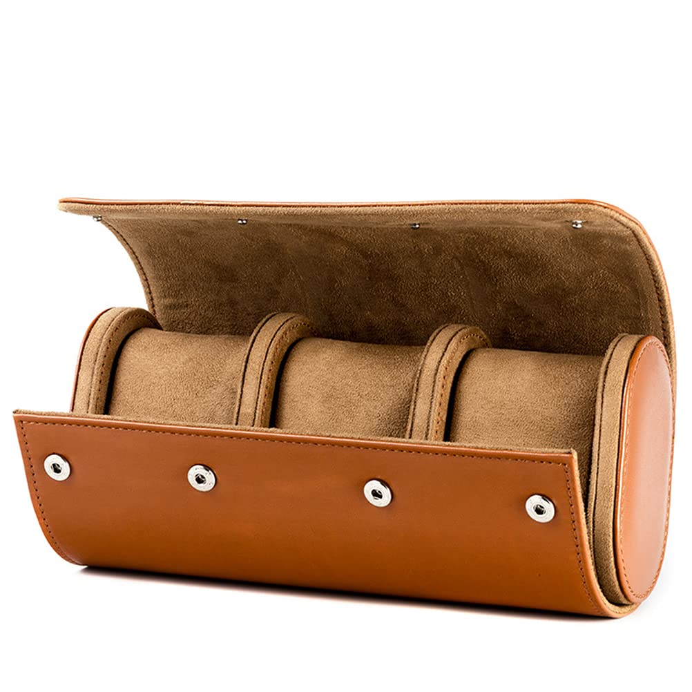 Uhrenrollen-Reiseetui, 3 Fächer, Reise-Uhrenbox für Herren, runder Vintage-Leder-Organizer für Uhrenschmuck