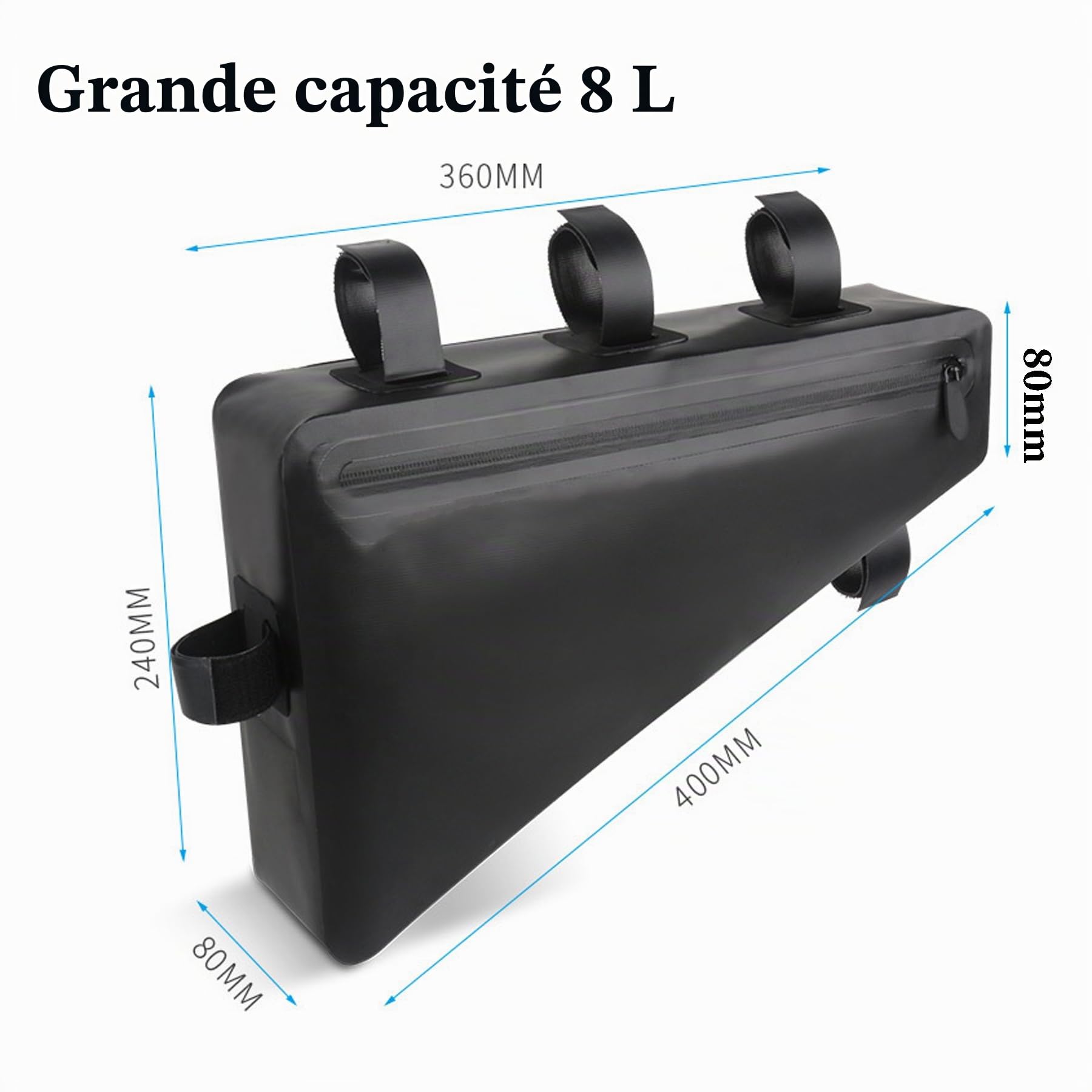 Sac triangulaire pour vélo en PVC étanche sous le tube supérieur pour selle de vélo, sac de selle pour VTT, pochette de rangement grande capacité de 8 l pour accessoires de sport, clés