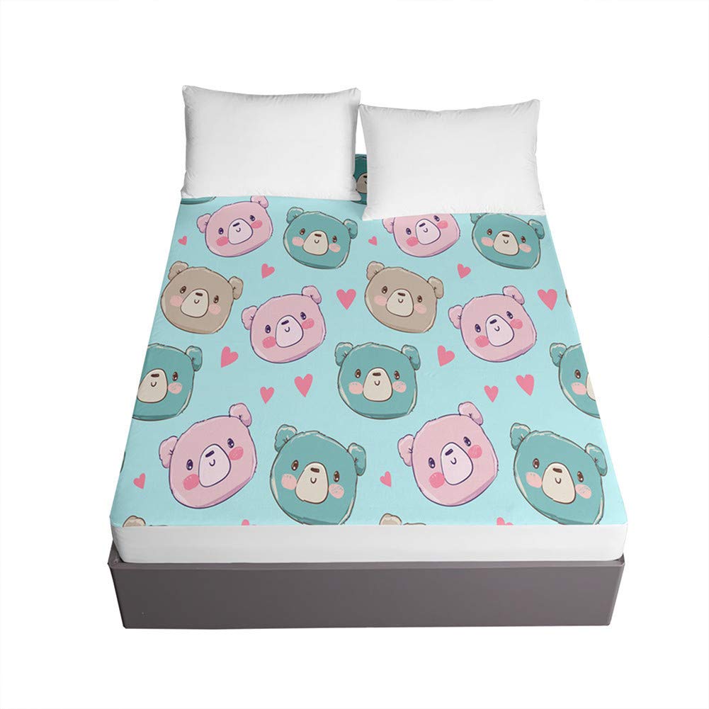 Drap housse microfibre ours en peluche 3D pour chambre d'enfant lit king size 200x200 douillet