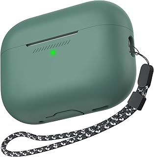AhaStyle AirPods Pro 2 Case Cover (2022) Soft Silicone AirPods Pro 2nd Generation Case [Added Hand Strap] Full Body Shockproof Covers for Apple AirPods Pro 2 2022 Charging Case (Pine Green)