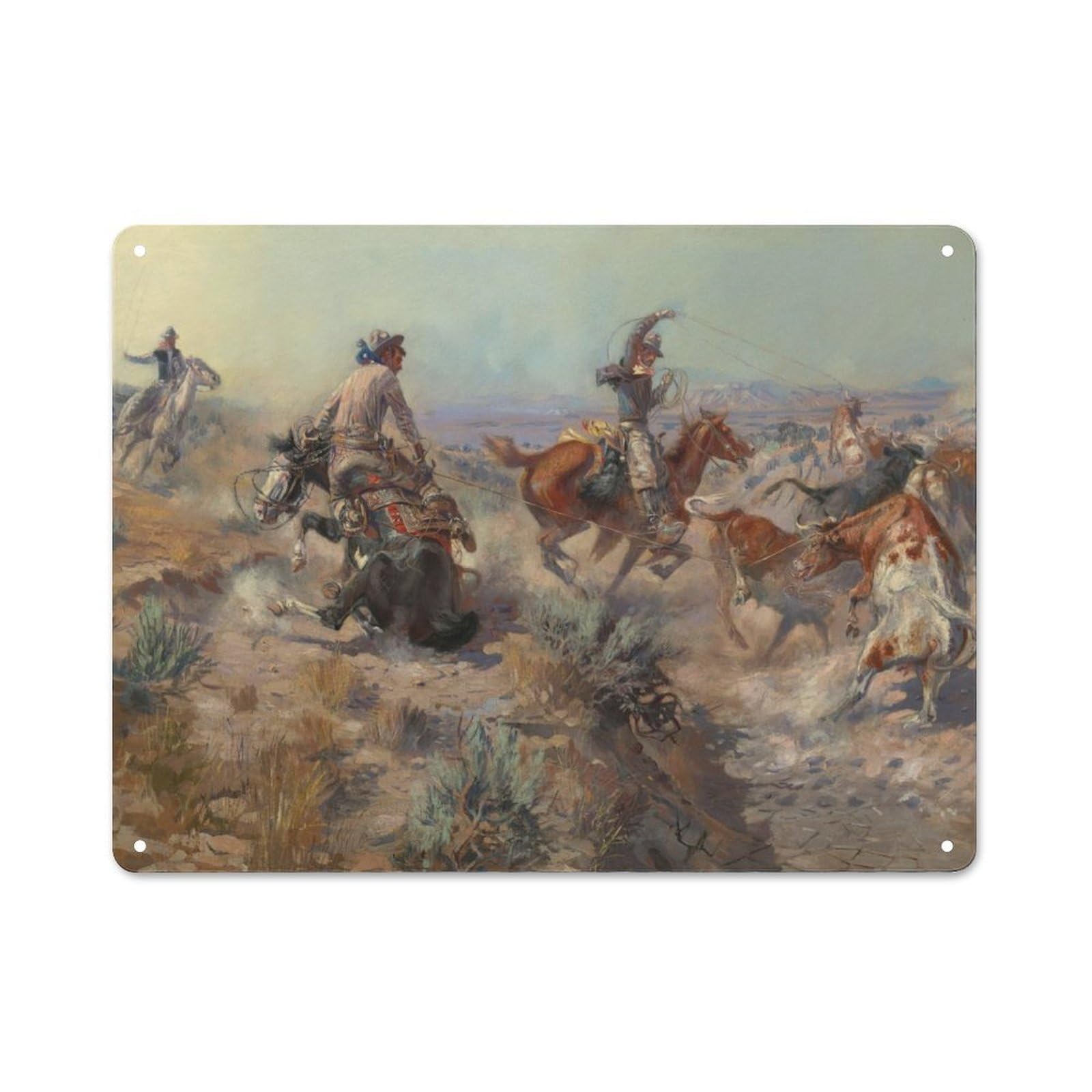 Junmoney Style-22 Vintage Cowboys Roping Cows Bistro Metal Sign 30X40cm, Bistro Wall Plaque For Takeaway, Bar, Kitchen Or Counter Area