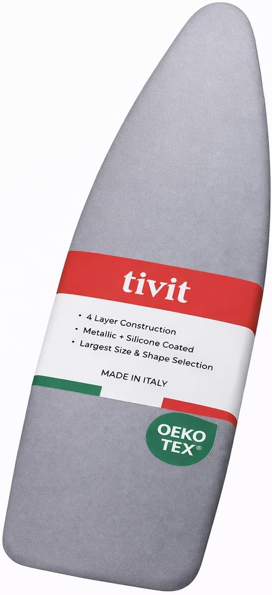 TIVIT Ironing Board Covers for Bartnelli Oval Shaped Wide Ironing Boards 51x19 - Heat-Reflective, Scorch & Stain Resistant, with 3 Connecting Straps & Adjustable Pull Bungee Cord - Italian Made
