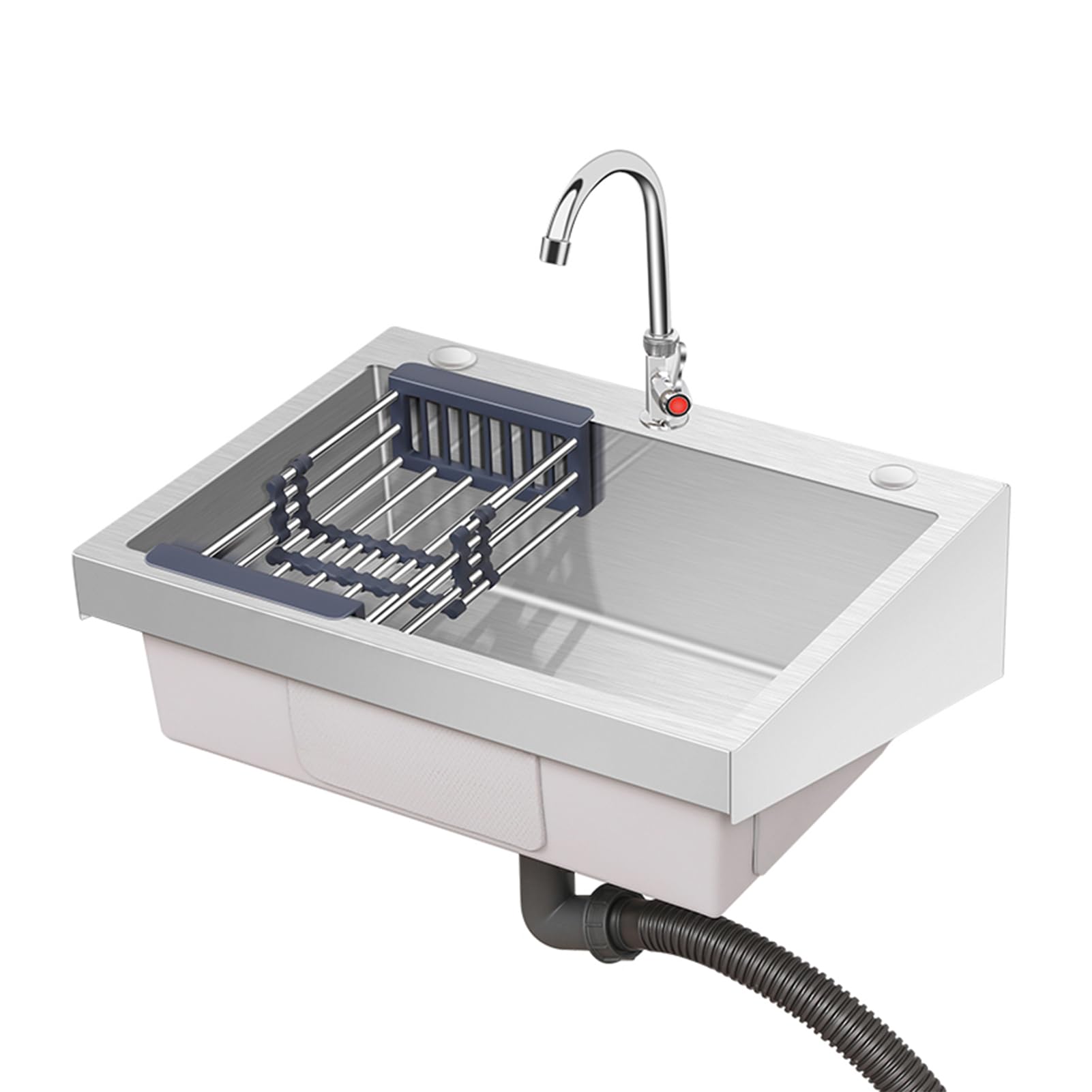 ZQFHSX Stainless Steel Kitchen Sink 1 Bowl, Wall Mounted with Strainer Basket, Hand Wash Basin Utility for Camping, Commercial Laundry/Backyard/Garage