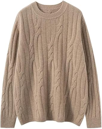 Womens Vintage Twisted Sweater Cashmere Pullover Warm Loose Flower O-Neck Casual