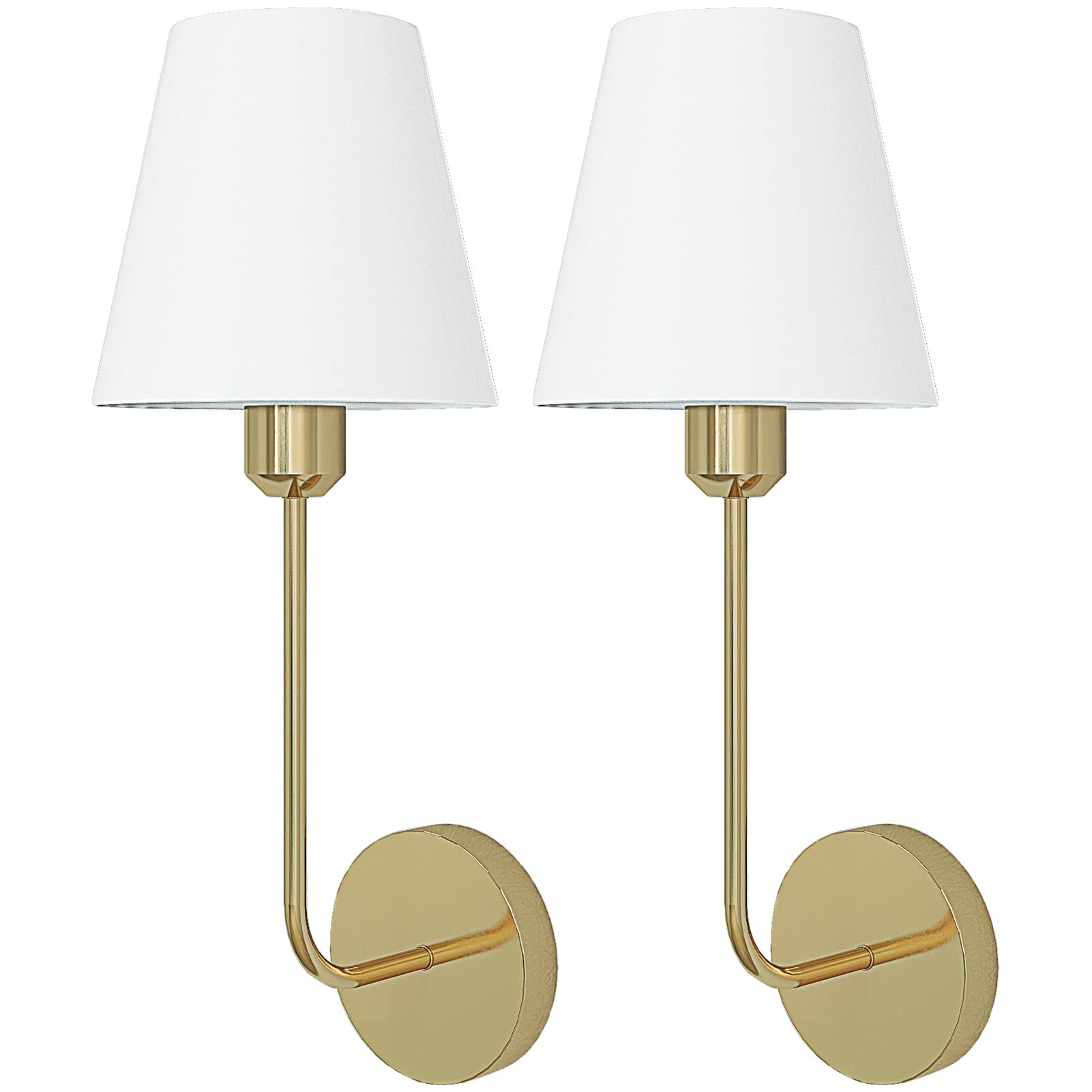 DCOC 2-Pack Vintage Battery Operated Wall Sconce Remote Control Dimmable, Battery Powered Wall Light White Fabric Lamp Shade, Industrial Wall Mounted Fixture Bedroom Living Room, Gold