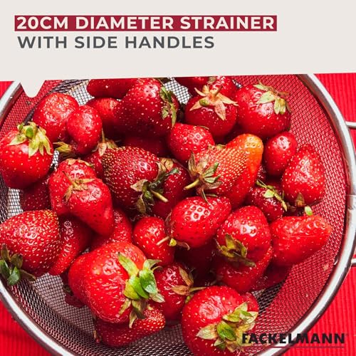 Fackelmann Wire 20cm Colander, Stainless Steel, Fine Mesh Sieve, for Straining, Drainer with Sturdy base & Two Handles, Twin Handle Free standing Rice & Flour Sifter, Pasta Noodle & Vegetable Strainer - Image 5