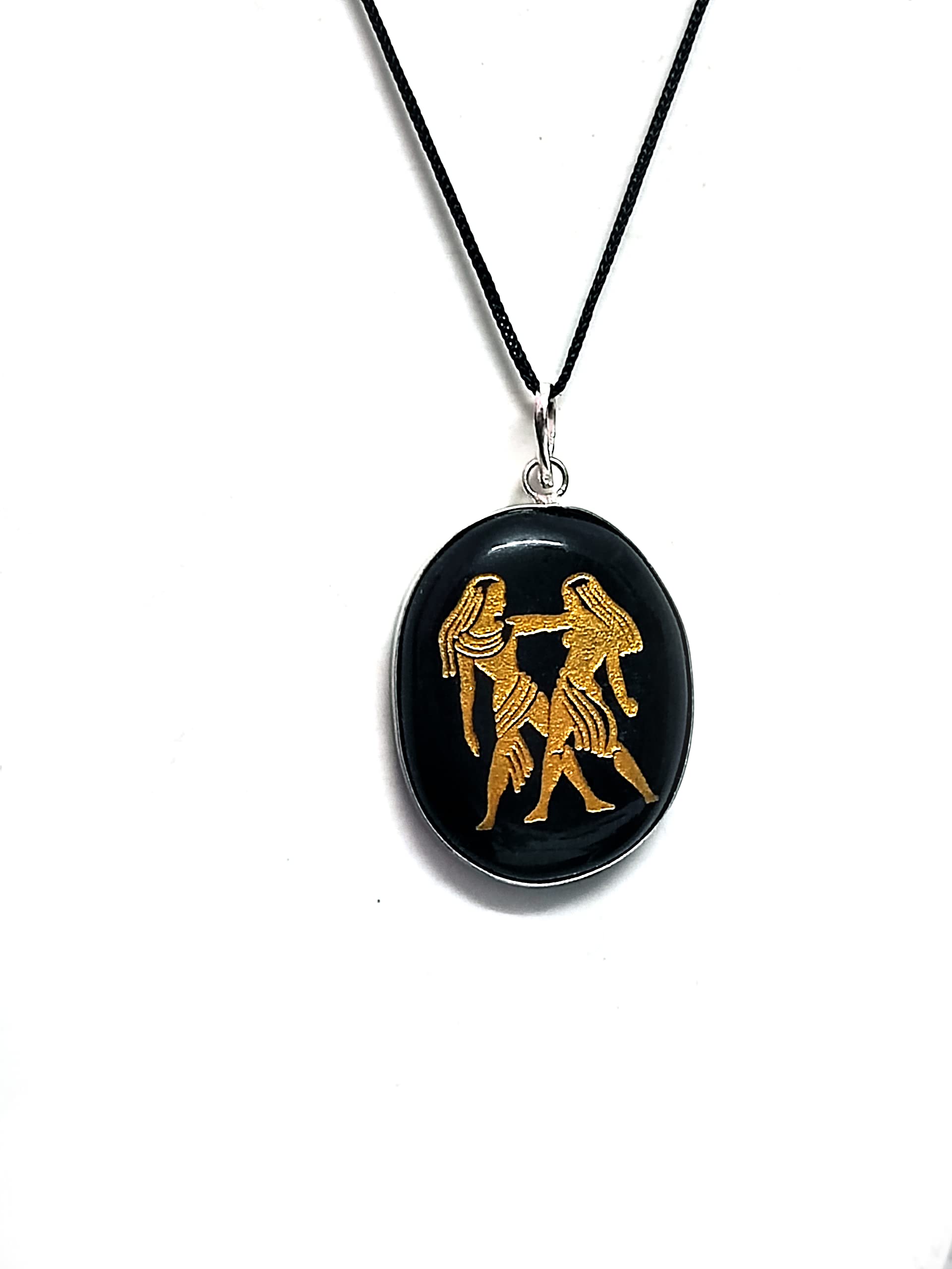 Black Tourmaline Gemini Mithun Rashi Zodiac Auspicious Symbol Engraved Lucky Charm pendant For Men And Women-image-42