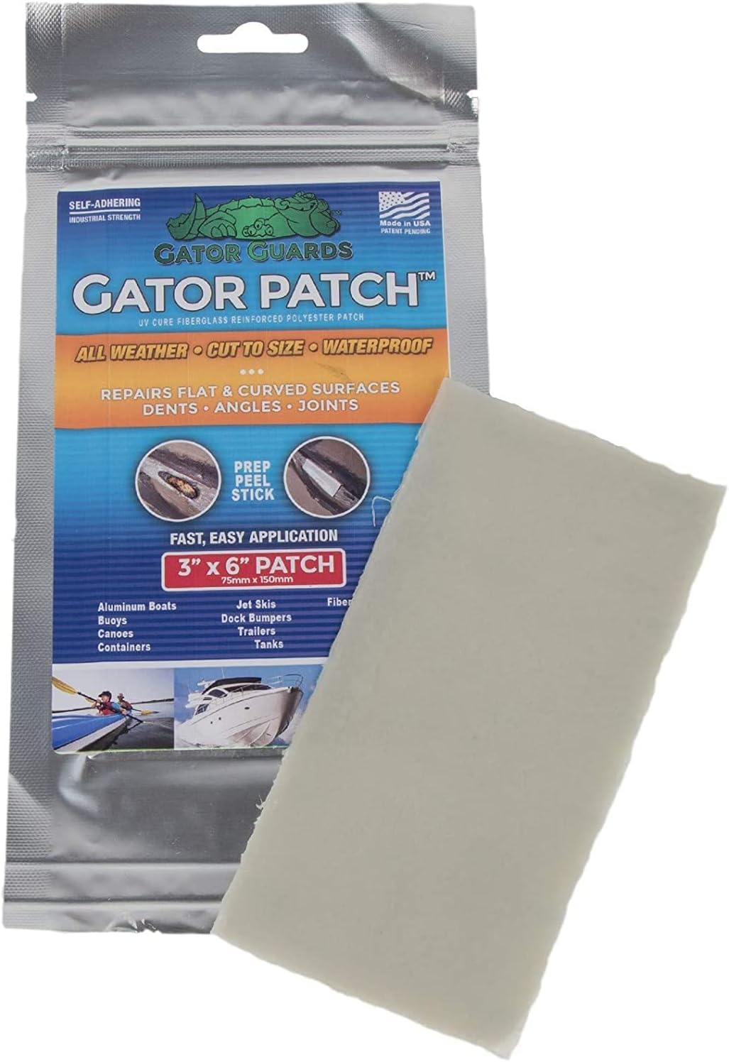 Gator Patch Fiberglass Reinforced Repair Patch - Repairs Holes, Dents & Cracks on Multiple Surfaces - DIY Prep, Peel & Stick - 3 Sizes - USA Made