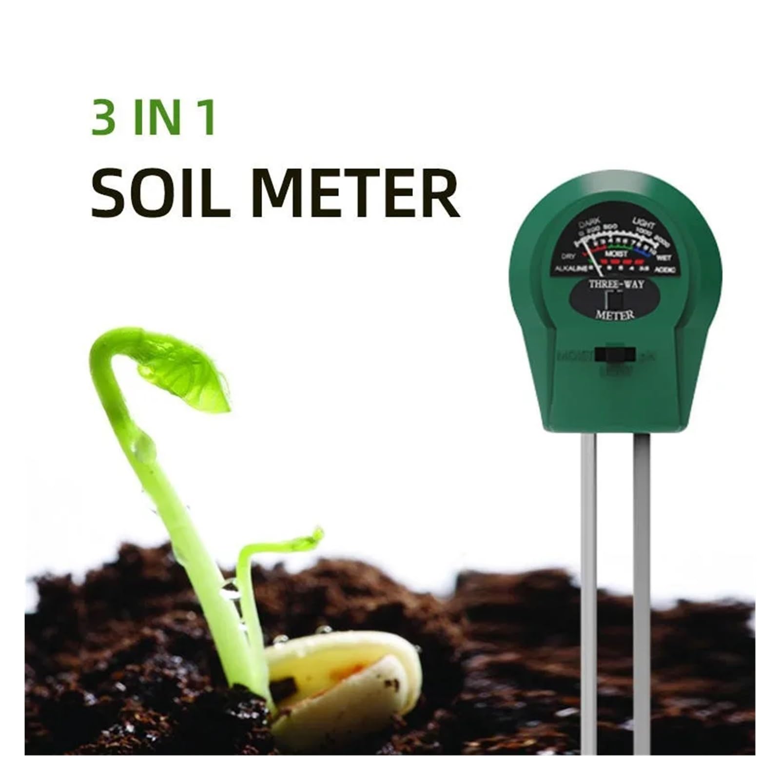 3 In1 Umidità Acqua Del Suolo PH Meter Acidità Luce Solare Test Giardino Fiori Sensore Di Tester Strumento Letture Precise