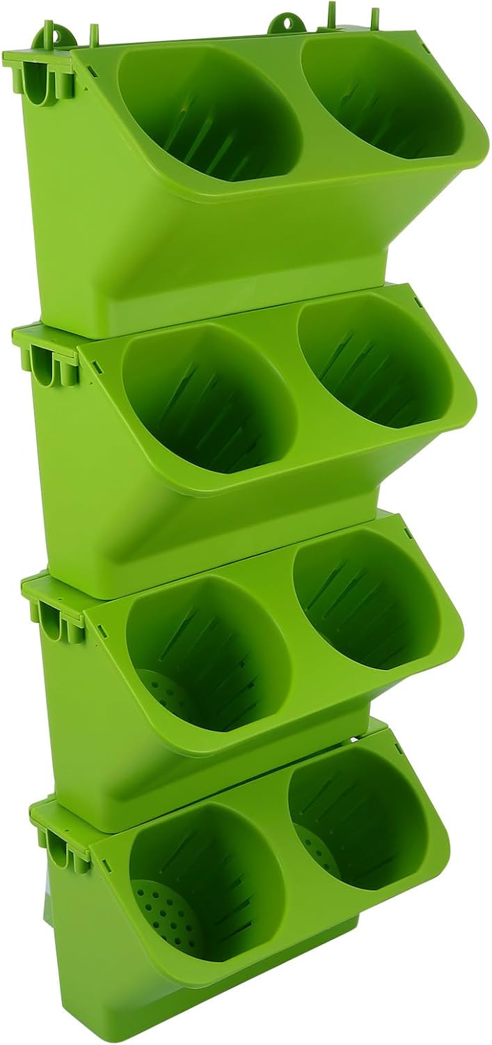 Hemoton 4pcs Green Vertical Wall Planters Hanging Flower Pots for Indoor Outdoor Use, Plastic Self-Watering Planter with Drainage for Living Plant Wall Garden