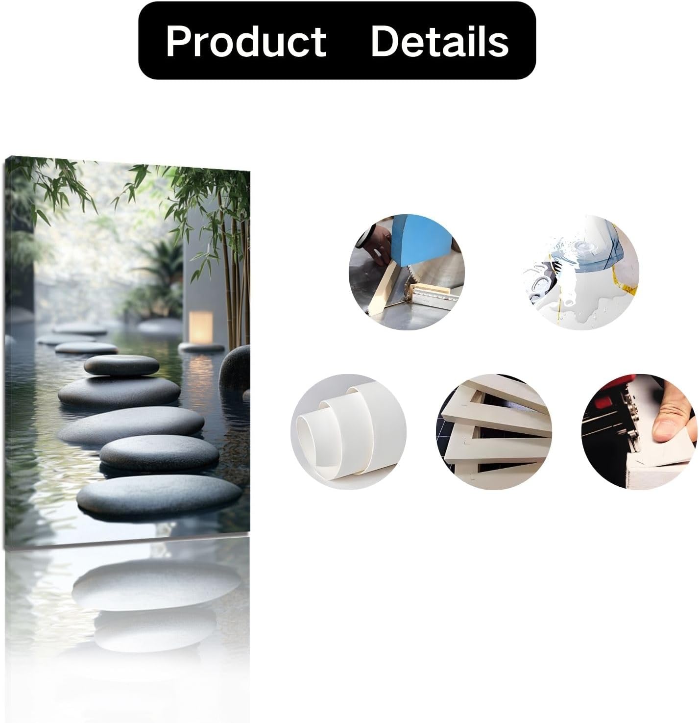 Zen Stone Wall Art, Spirit Pictures Canvas Wall Decor, Spa Stones Posters Prints, Peaceful Still Life Bamboo Picture for Zen Office, Yoga Meditation Room (24"x36")