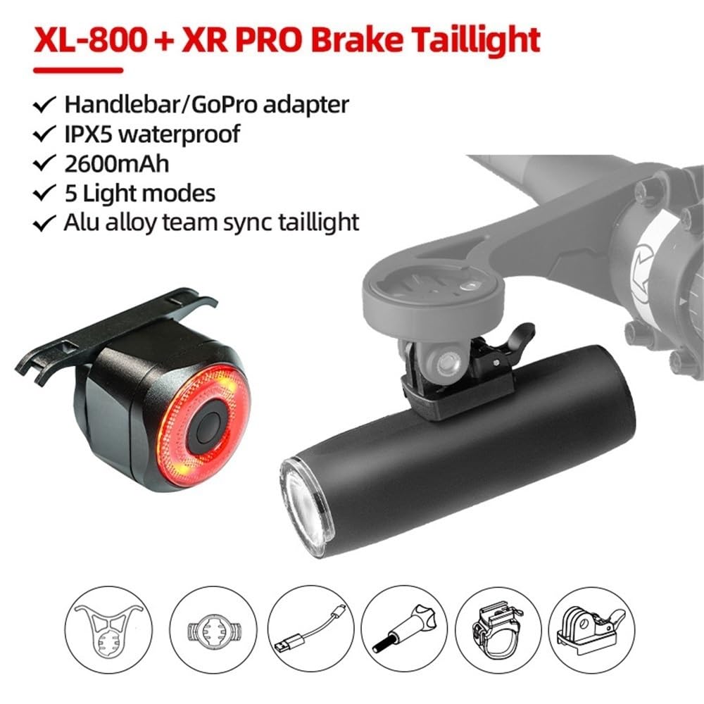 XL400/XL800 Lampa przednia rowerowa 400/800 lumenów USB akumulatorowa szosowa MTB przednia lampa rowerowa aluminiowa ultralekka latarka(XL800 with Taillight)