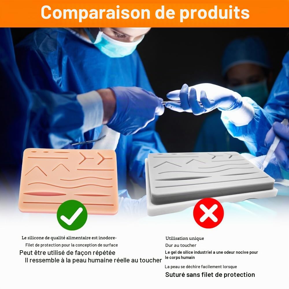 Kit de Suture, Outil de Coussinet de Couture en Silicone, Kit Complet de Pratique de Suture pour les étudiants en Médecine, les Vétérinaires et les Infirmières