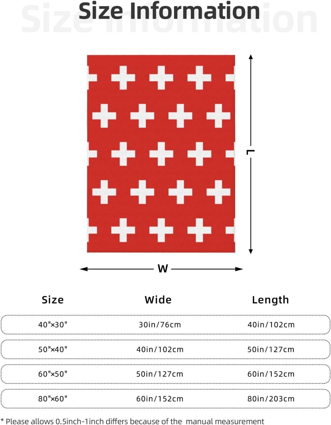 Swiss Flag Decorative Gift Blanket, Sofa Bed Living Room Camping Travel Blanket (50 * 40 inches), Flannel Children's Blanket,