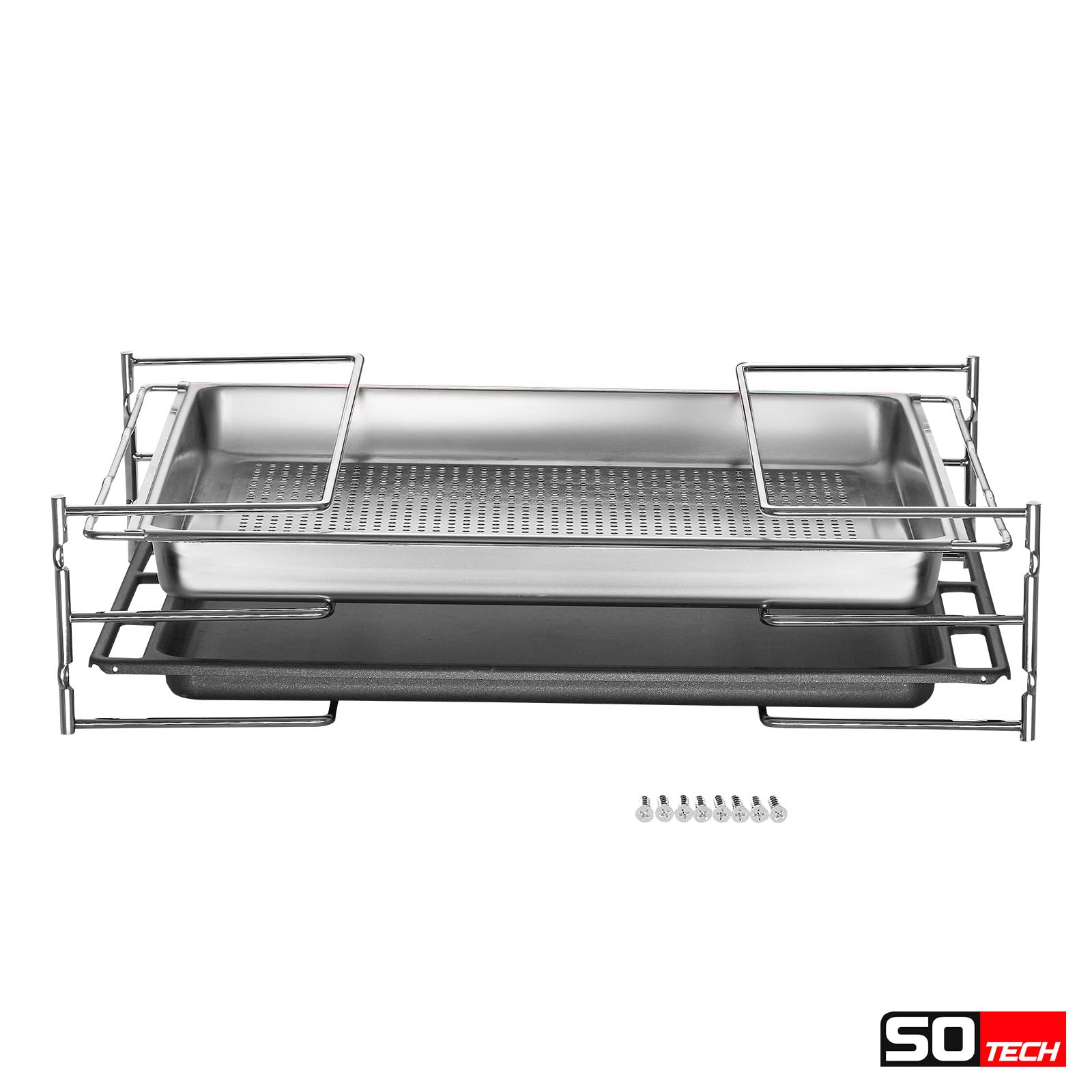 SOTECH Backblechhalter für 3 Backbleche (364 x 140 x 125 mm, chrom poliert, für 600 mm Korpusbreite) Gitterrost-Halterung - Ordnung leicht gemacht