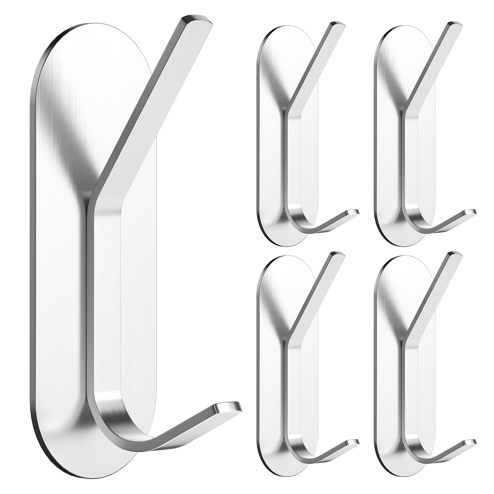 Alyvisun 5 Piezas Ganchos Adhesivos para Pared, Colgadores Adhesivos Resistentes de Acero Inoxidable, Ganchos de Pared sin Taladrar, Colgador Toalla para Baño Cocina Armario (Plata)