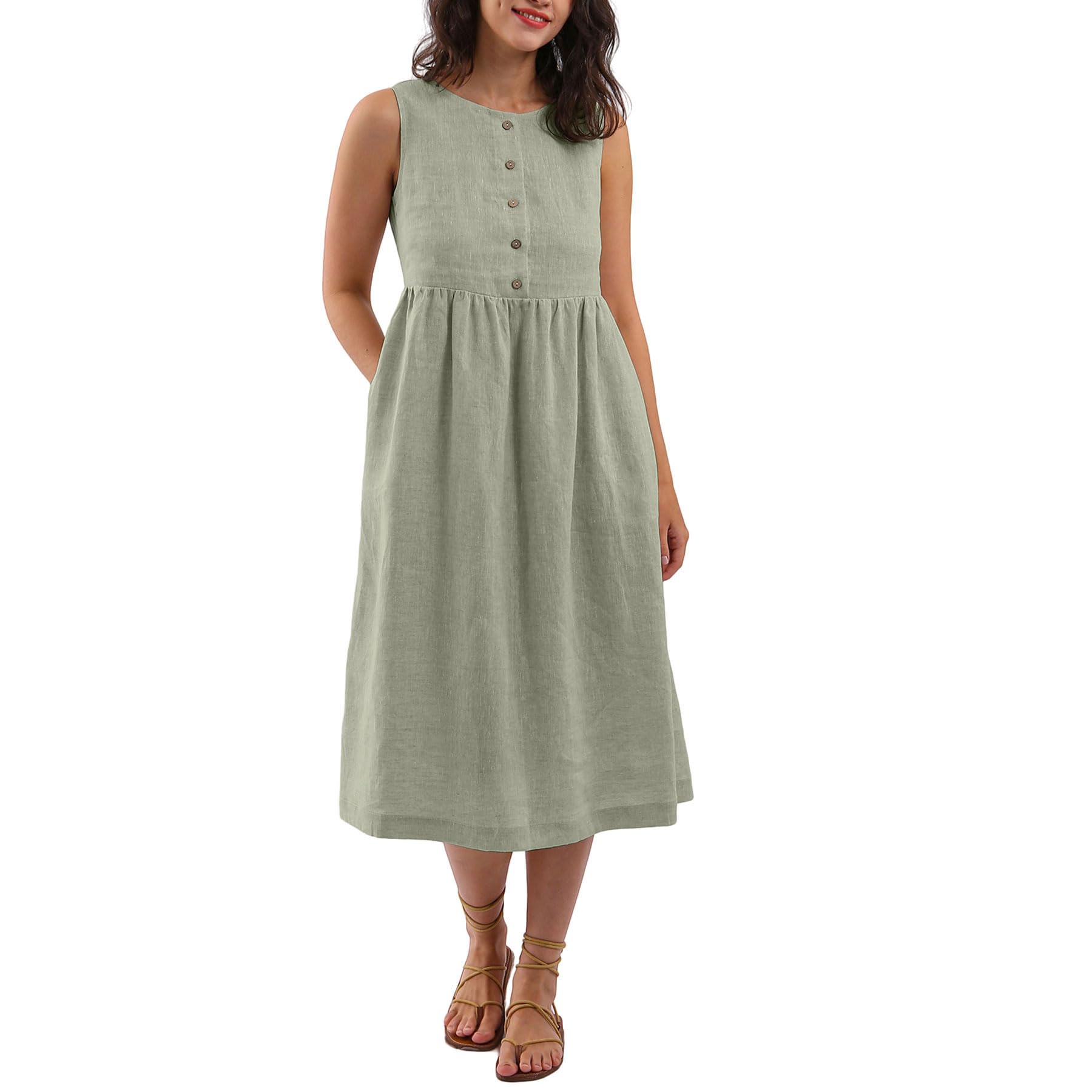 Amazhiyu Button Front Pleated Midi