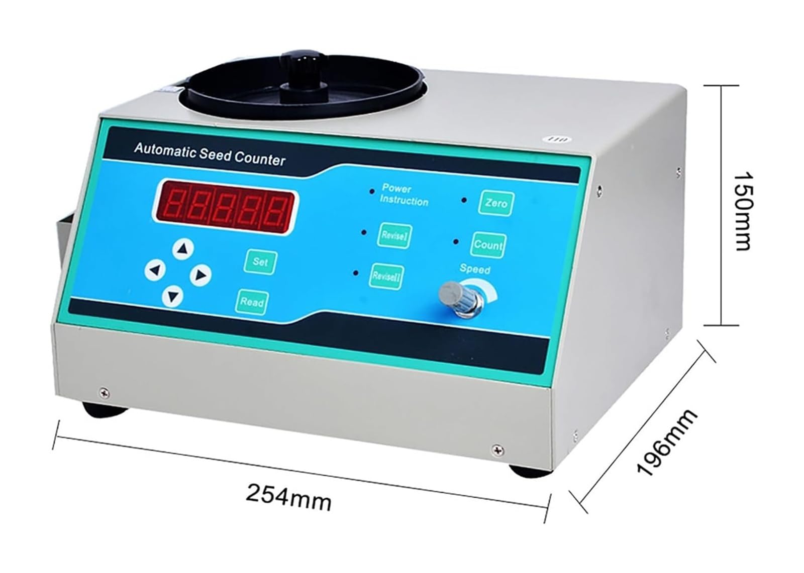 Reis, weizen, möhren, mais, vollautomatische speiseplatte, elektronische teller mit schaltflächen aus der entfernung. Fünf led-displays zeigen 1 bis 9.999