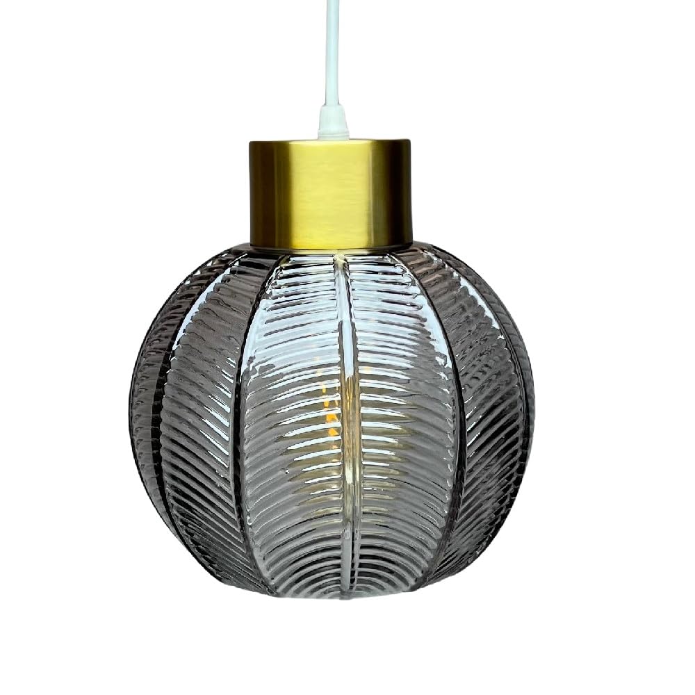 Britalia Antique Gold & Smoked Ribbed Glass Vintage Retro Easy Fit Globe Dome Pendant Shade | 20.5cm Diameter (8") | None Electric Ceiling Lampshade | 42mm Hole to Fit Lampholder Type E27 ES