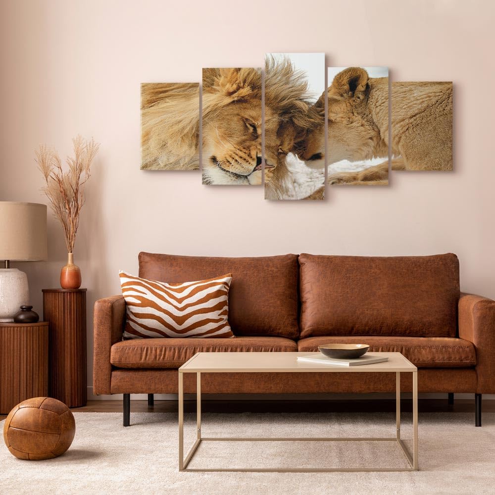 murando - Quadro Animali Leoni 150x75 cm 5 Pezzi Stampa su tela XXL Immagini Moderni Murale Fotografia Grafica Decorazione da parete Quadri Componibili Leone Africa Amore Animale g-B-0034-b-m